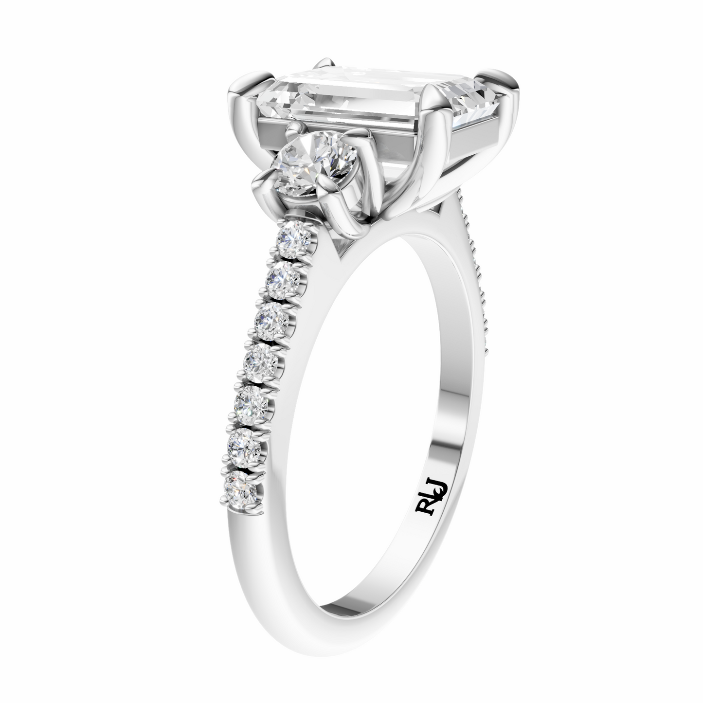 Emerald Accented Three Stone Round Setting