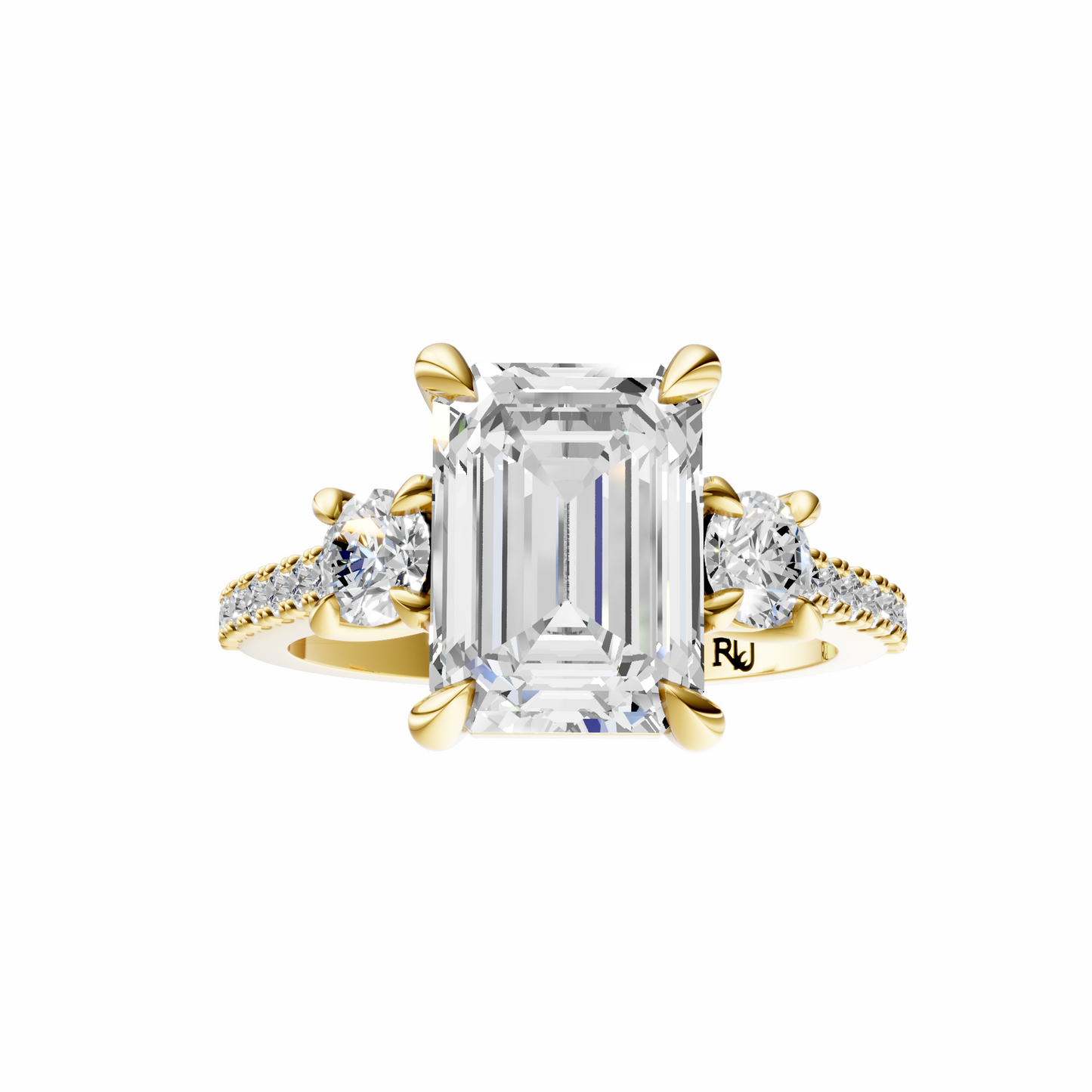 Emerald Accented Three Stone Round Setting