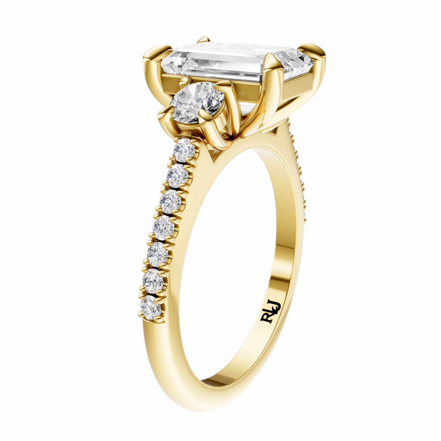 Emerald Accented Three Stone Round Setting