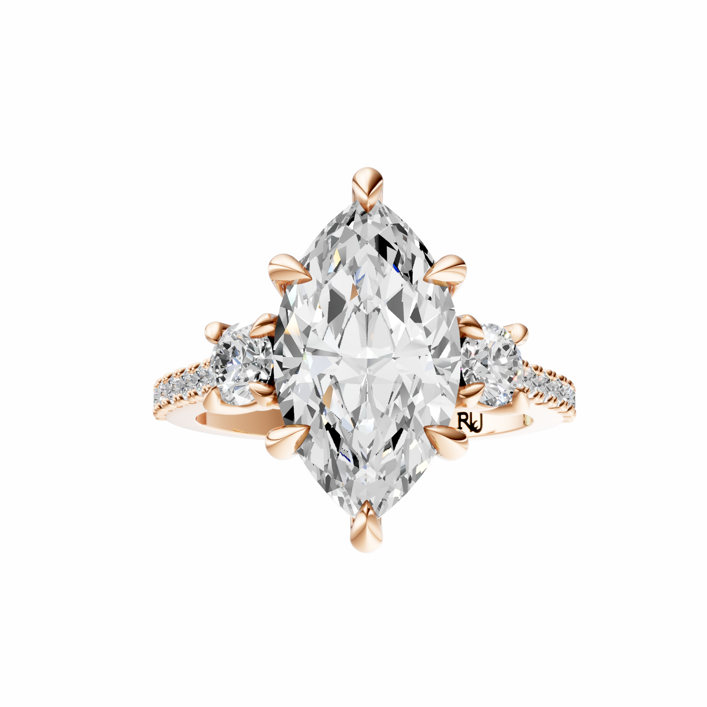 Marquise Accented Three Stone Round Setting