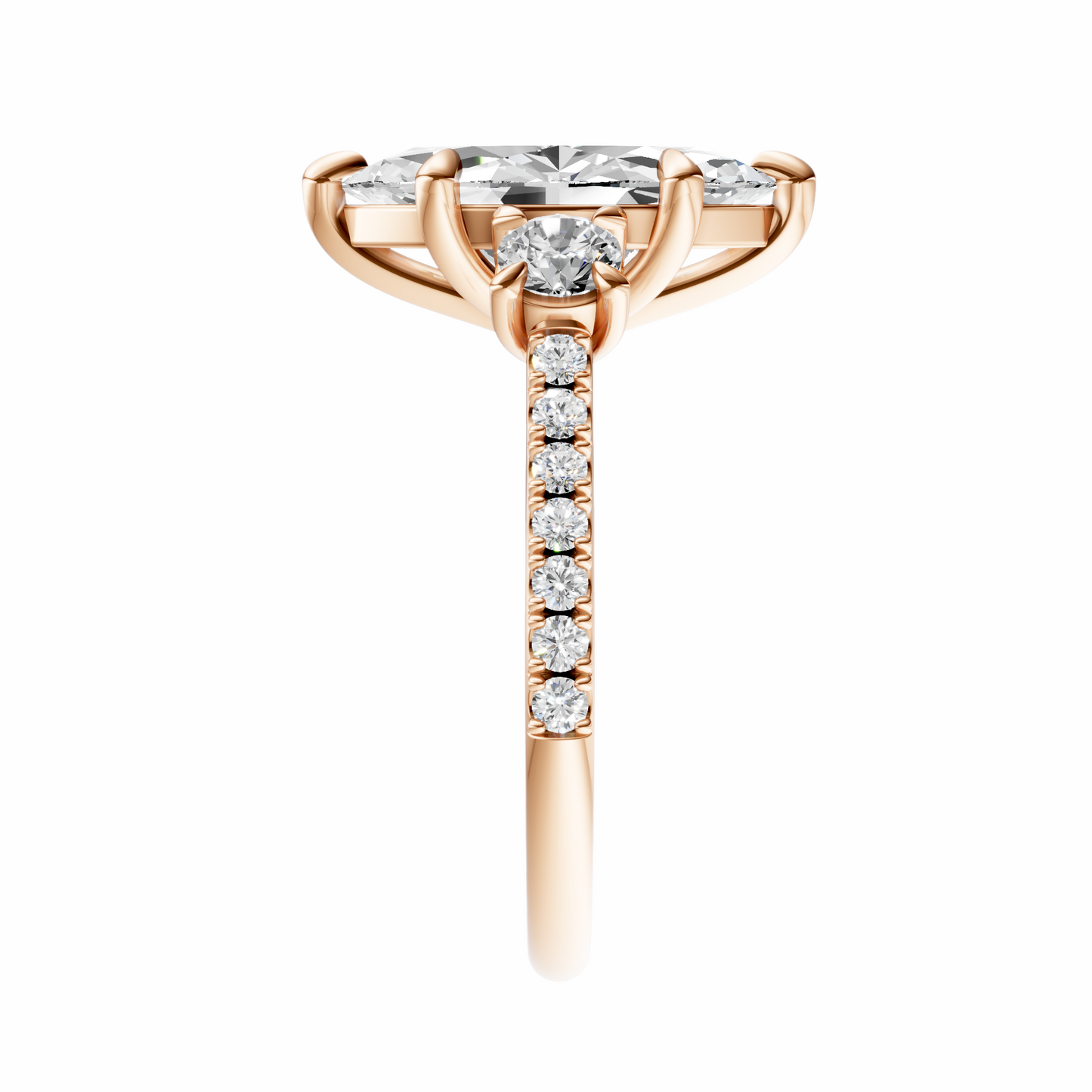 Marquise Accented Three Stone Round Setting