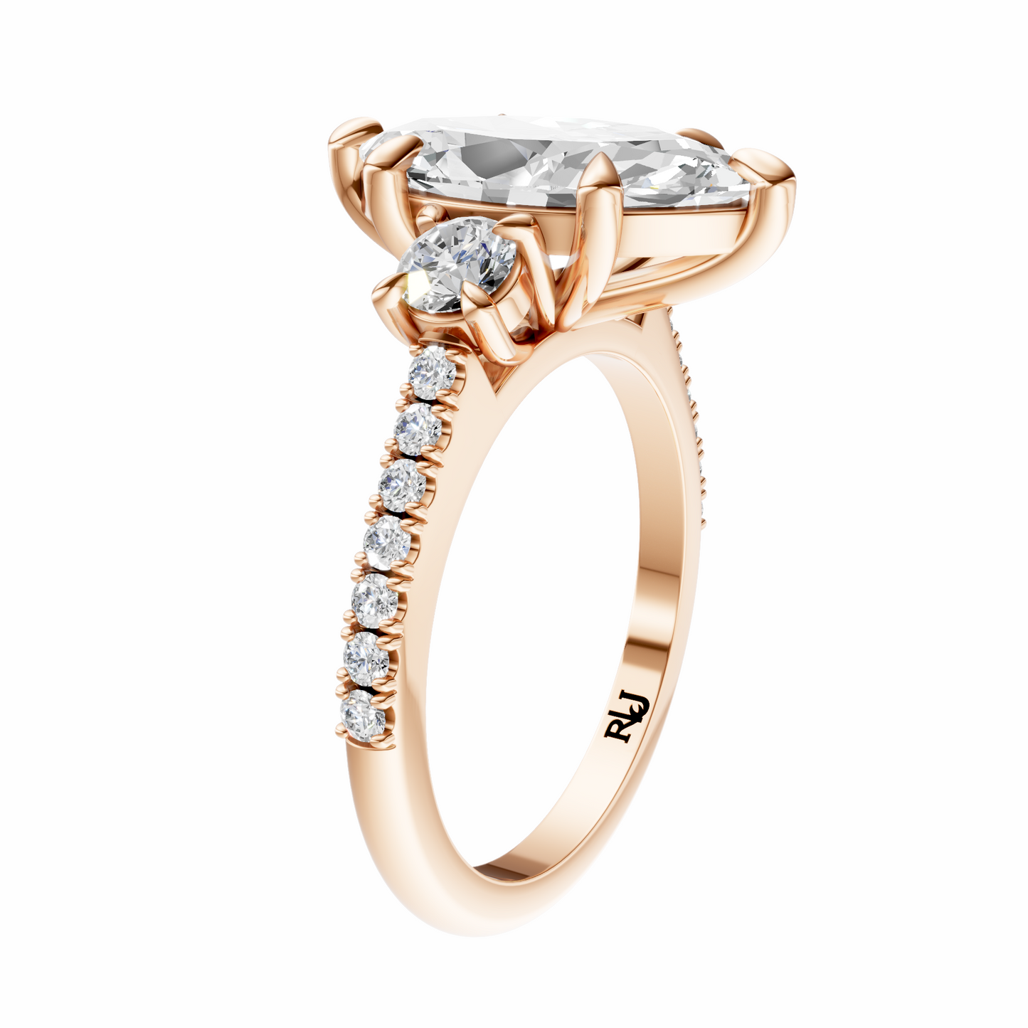 Marquise Accented Three Stone Round Setting