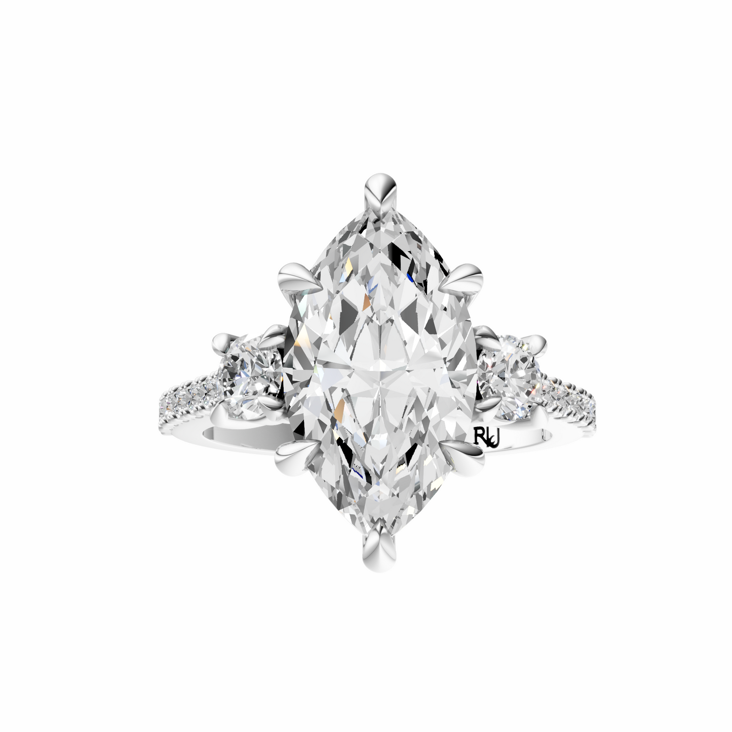 Marquise Accented Three Stone Round Setting
