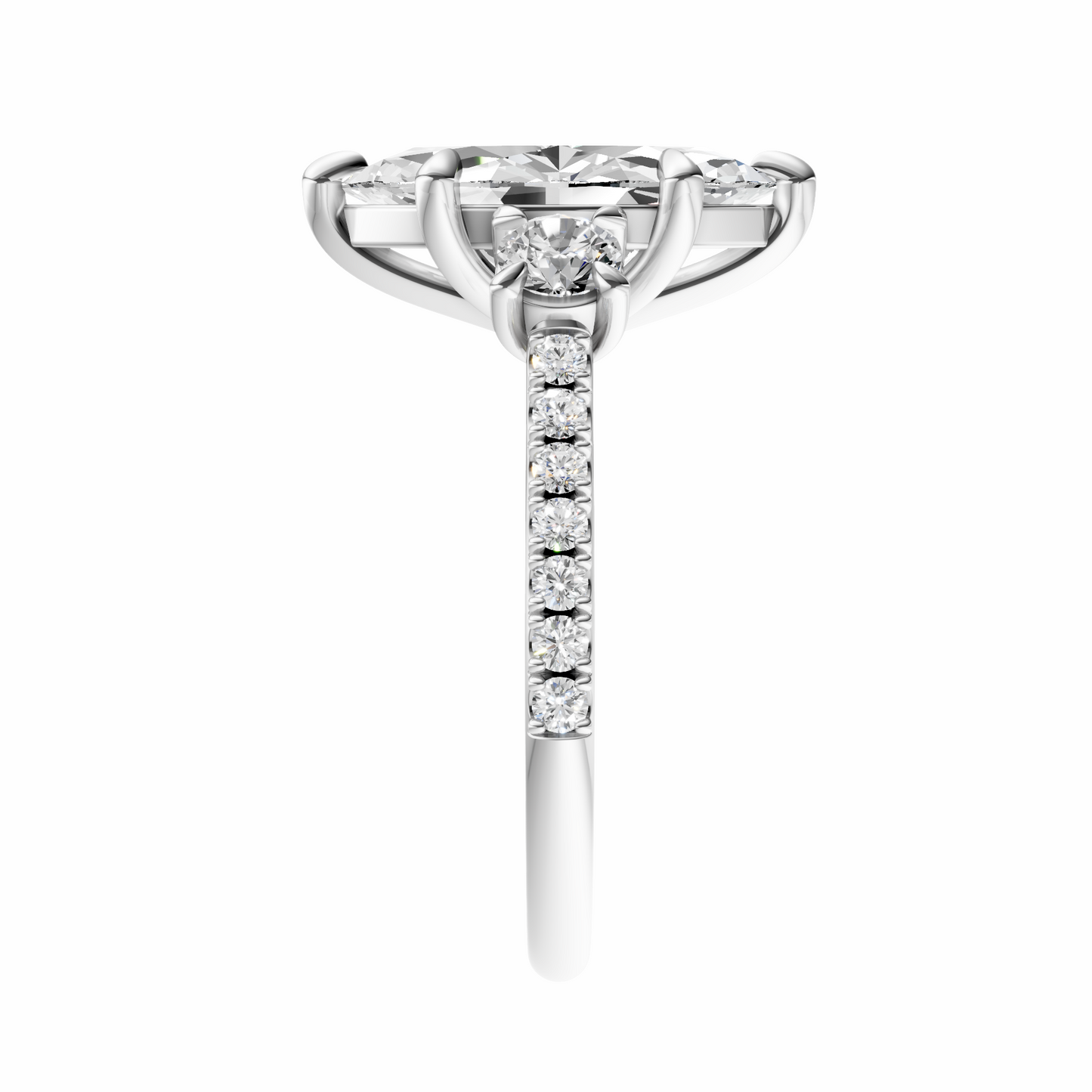 Marquise Accented Three Stone Round Setting