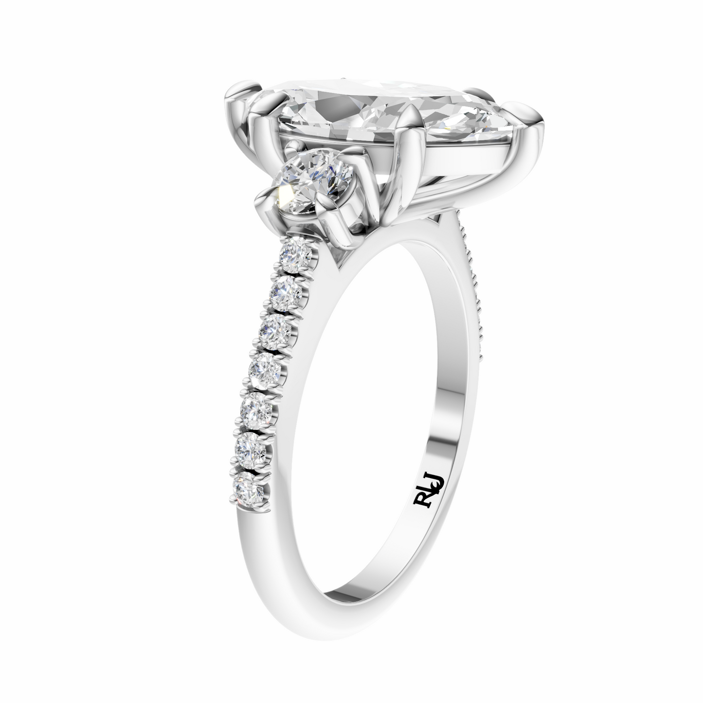Marquise Accented Three Stone Round Setting