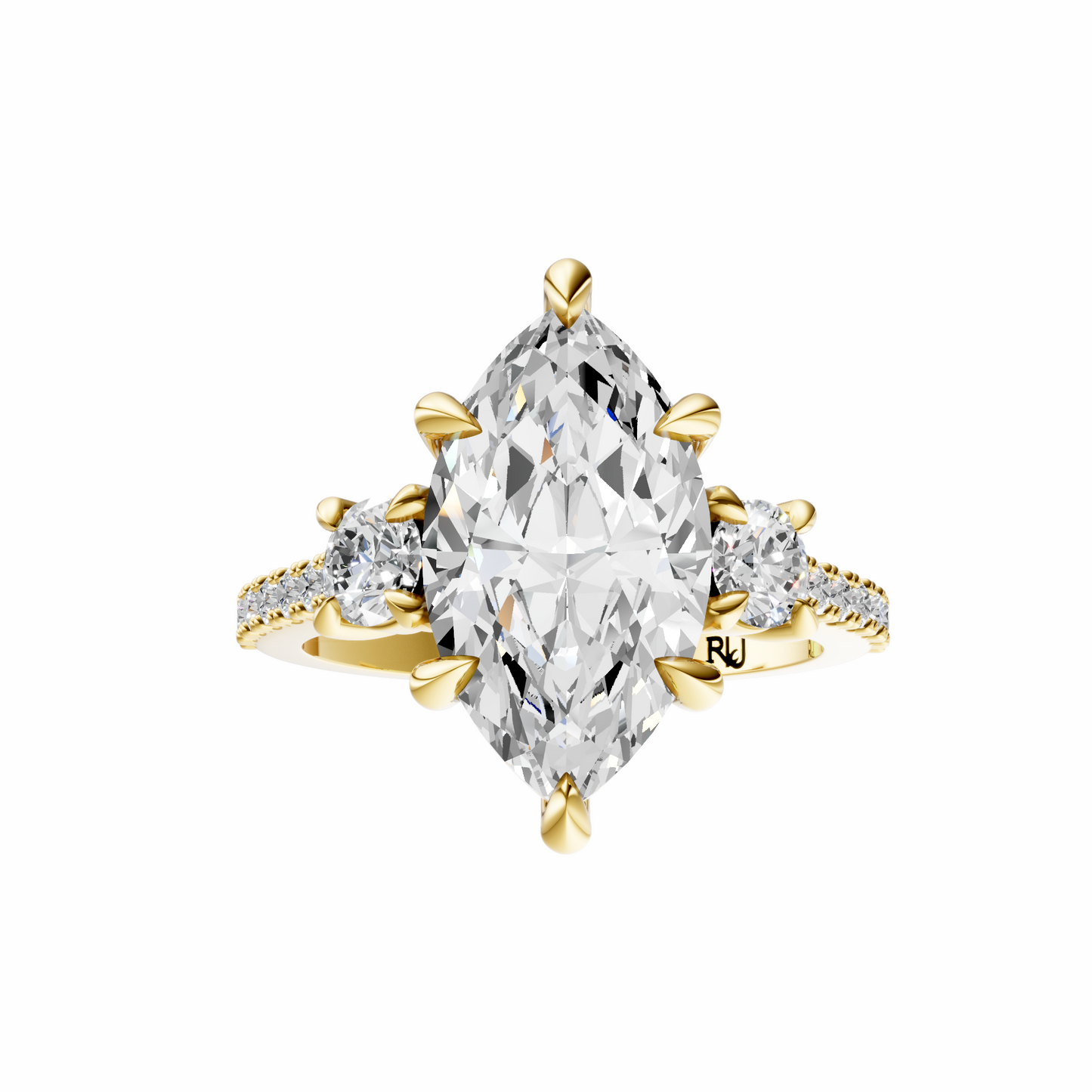 Marquise Accented Three Stone Round Setting