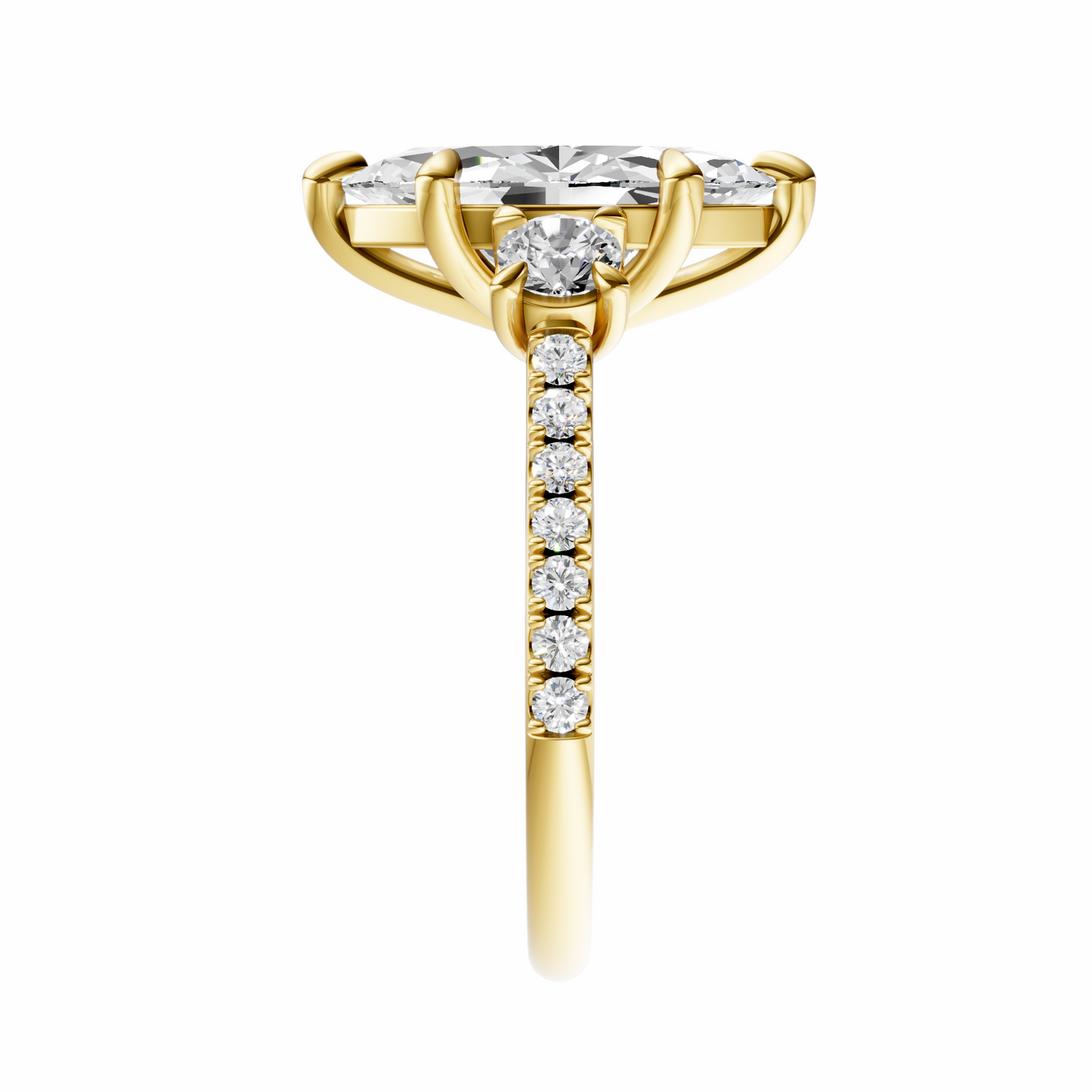 Marquise Accented Three Stone Round Setting