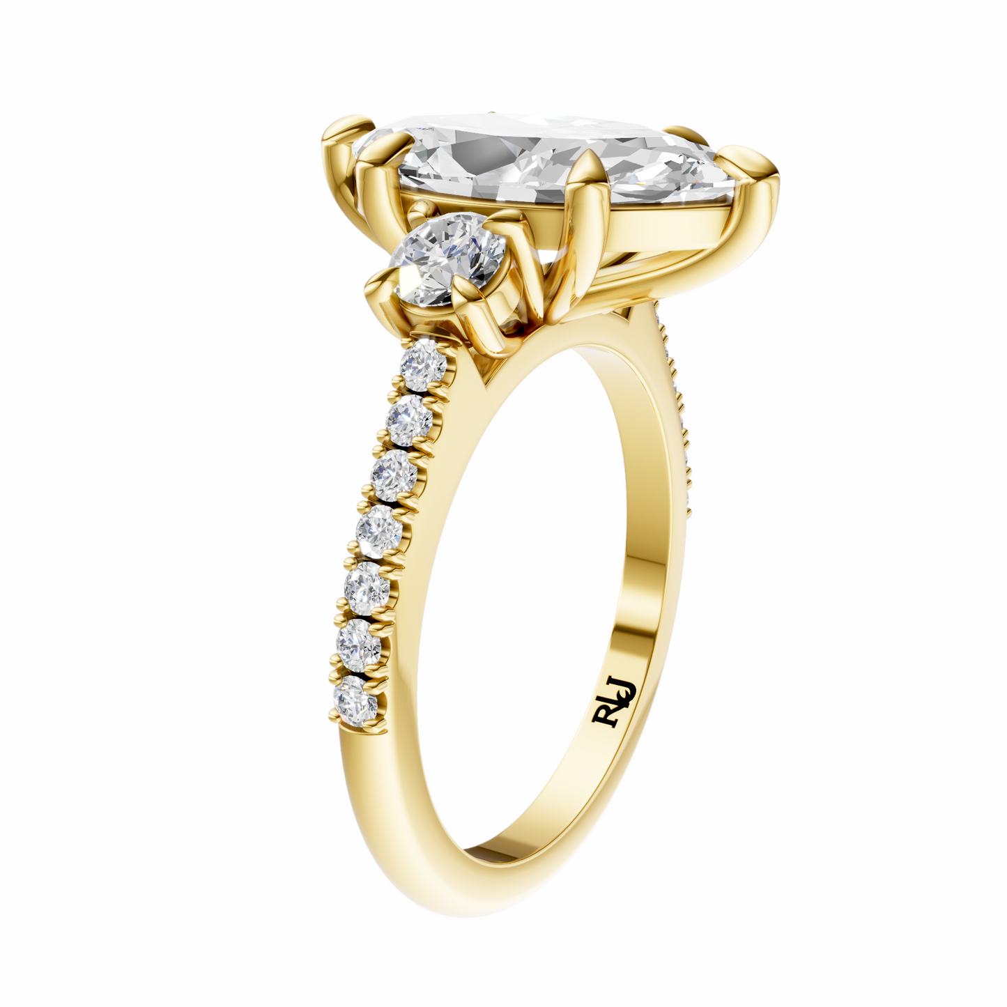 Marquise Accented Three Stone Round Setting