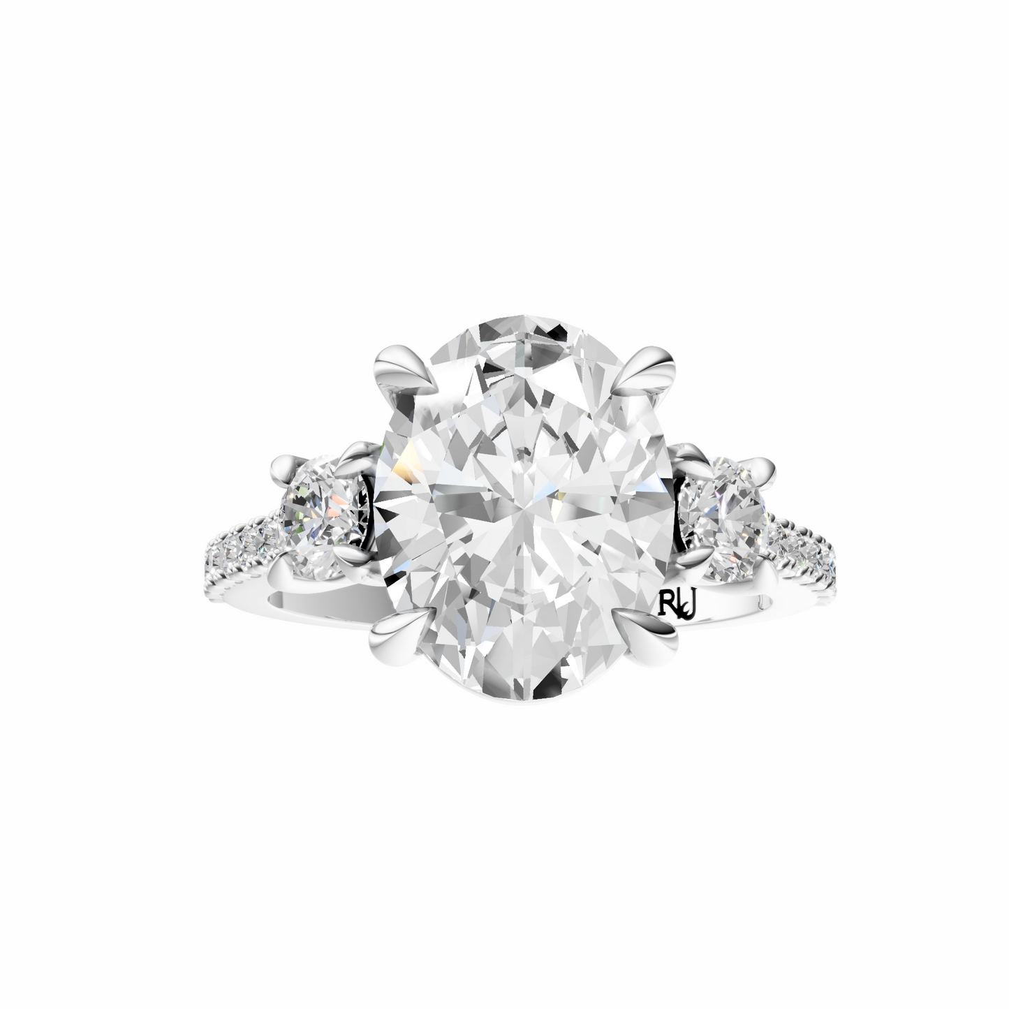 Oval Accented Three Stone Round Setting