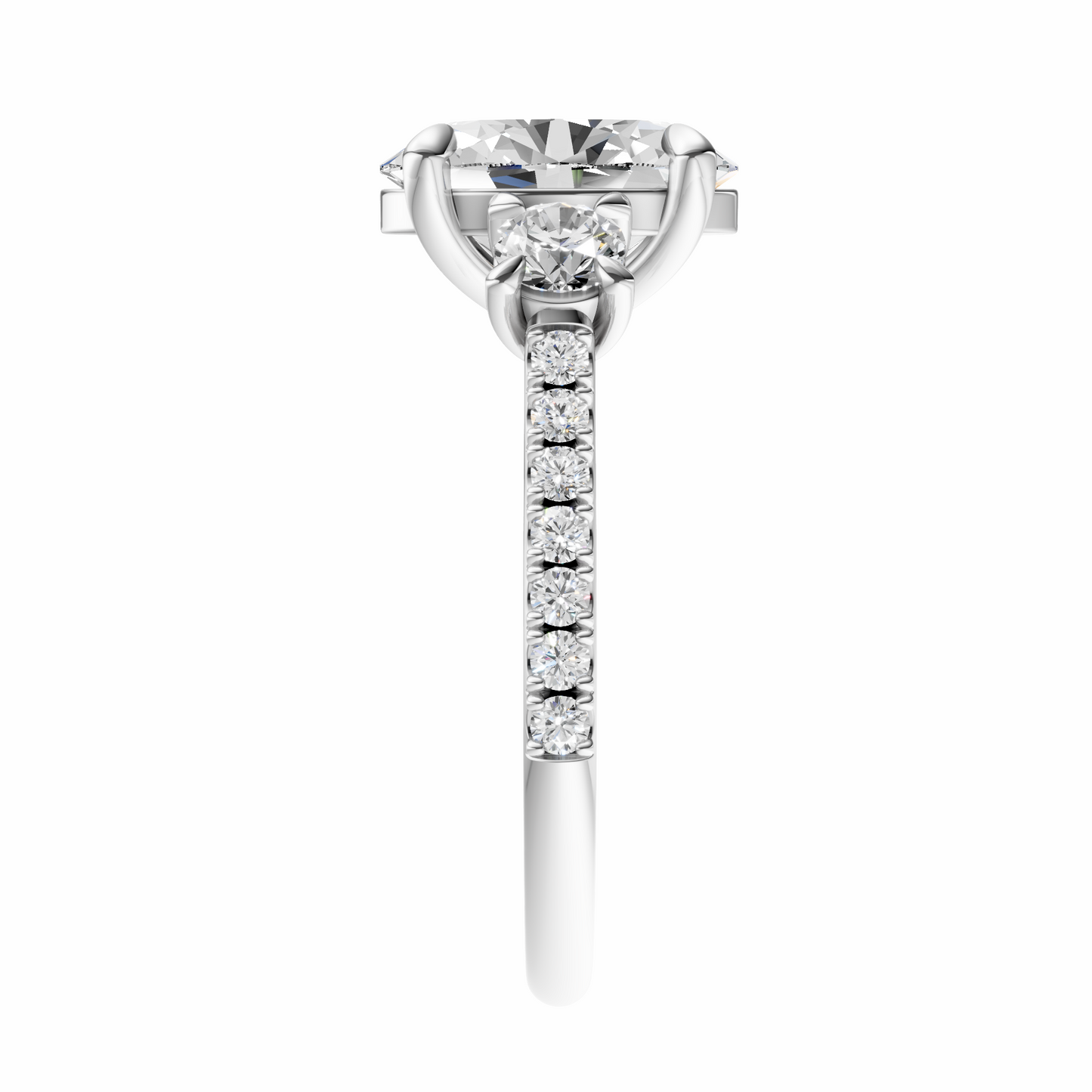 Oval Accented Three Stone Round Setting