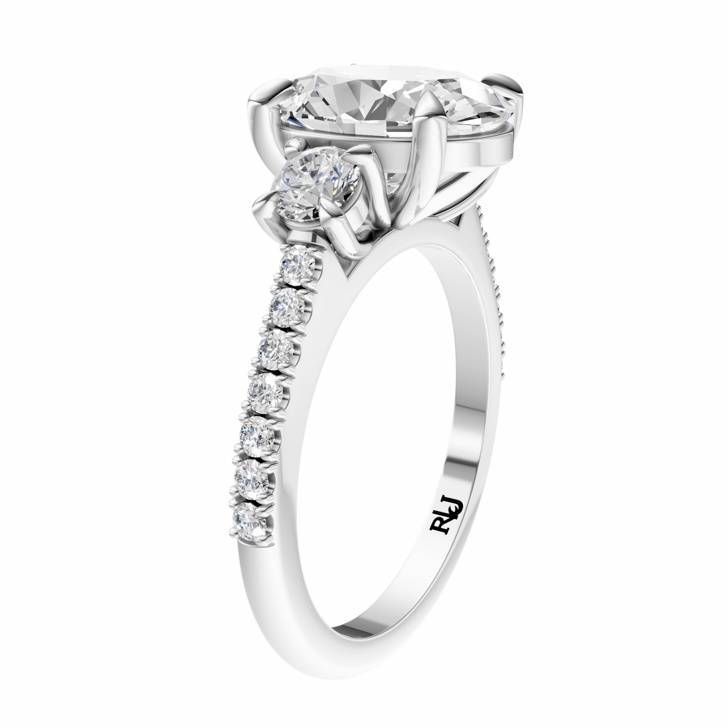 Oval Accented Three Stone Round Setting