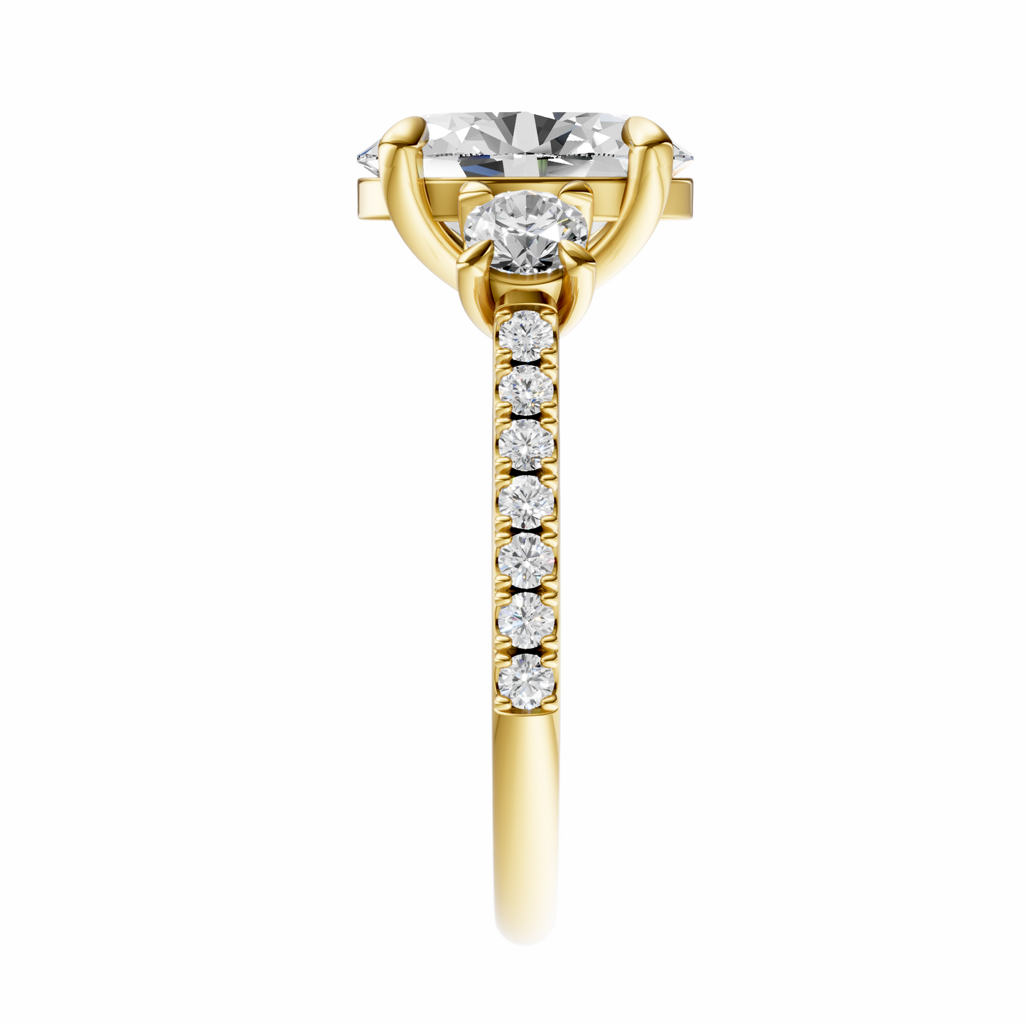 Oval Accented Three Stone Round Setting