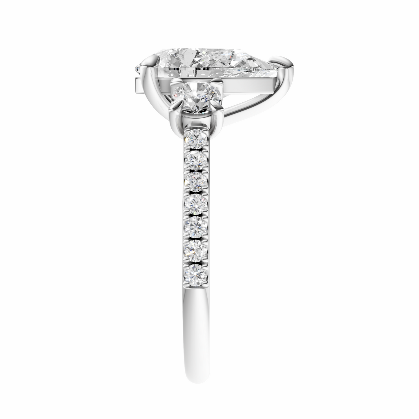 Pear Accented Three Stone Round Setting
