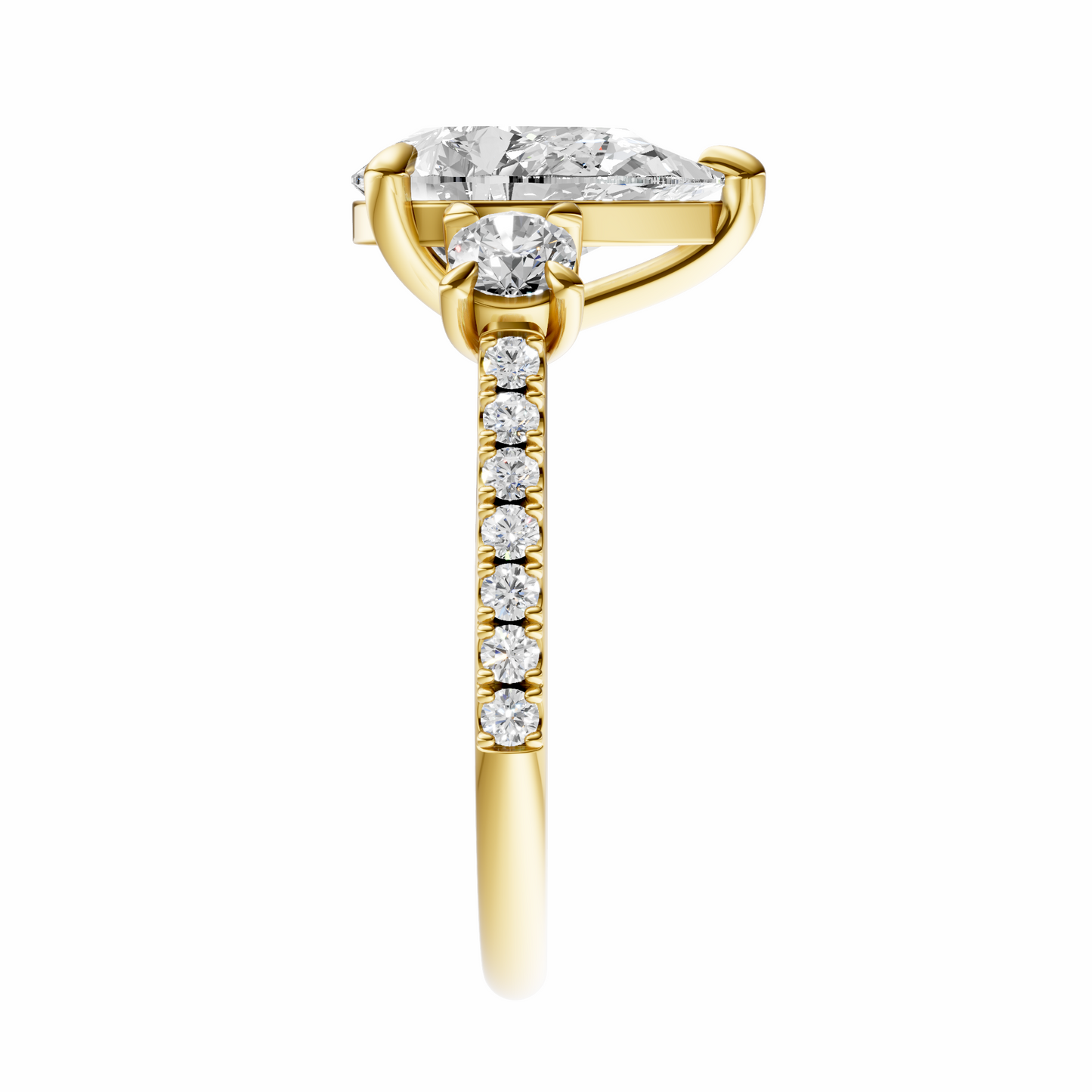 Pear Accented Three Stone Round Setting