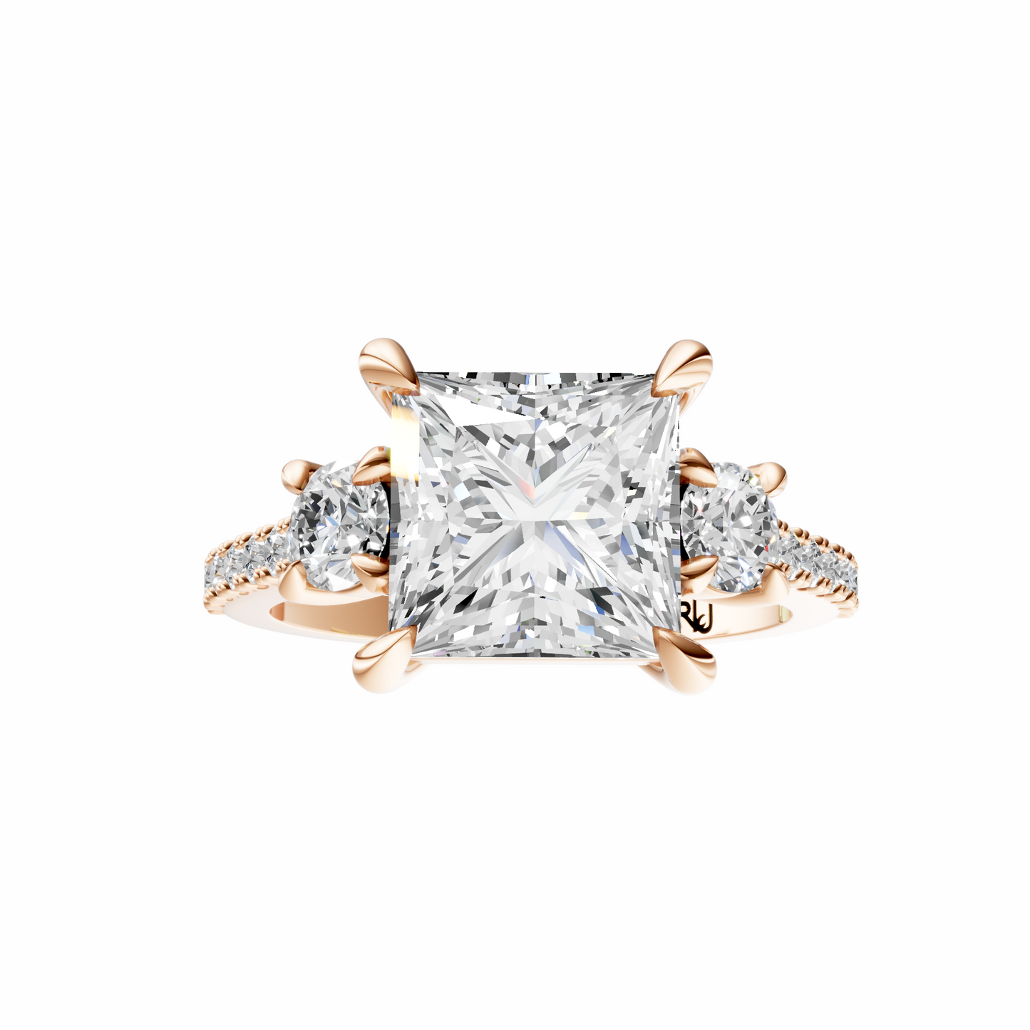 Princess Accented Three Stone Round Setting