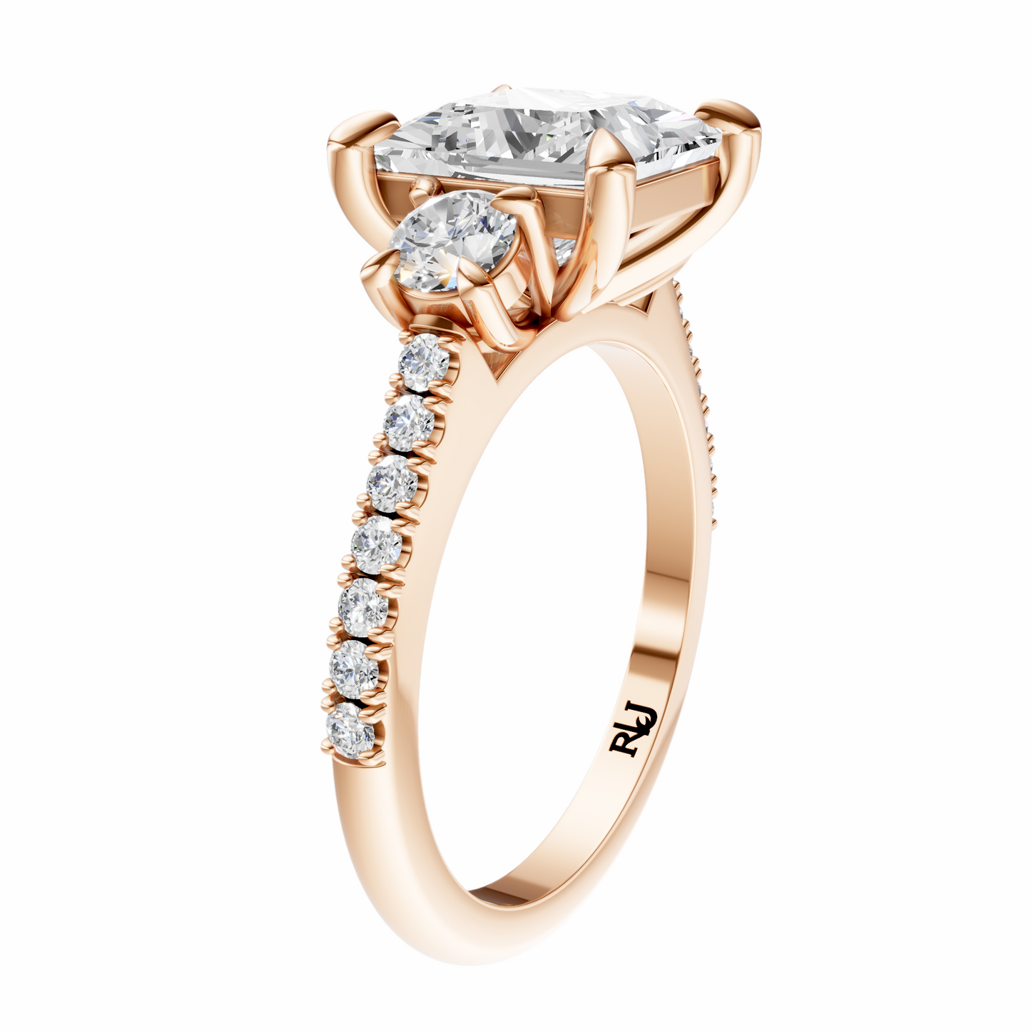 Princess Accented Three Stone Round Setting