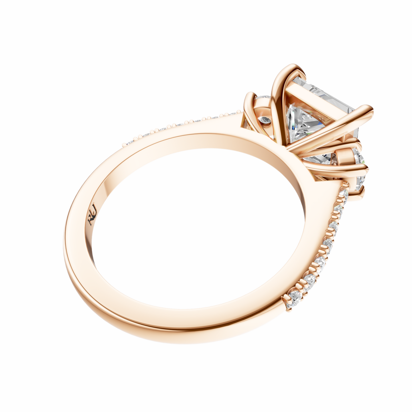 Princess Accented Three Stone Round Setting