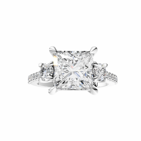 Princess Accented Three Stone Round Setting