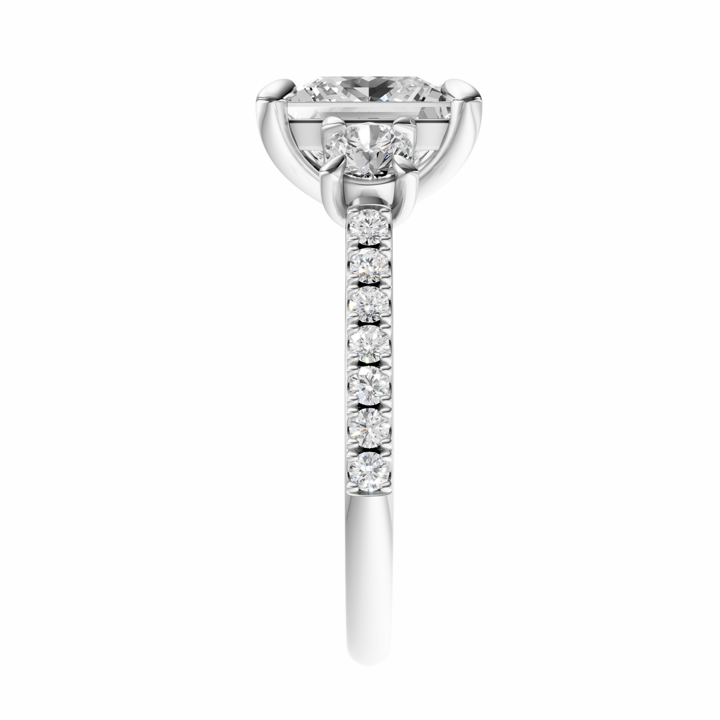 Princess Accented Three Stone Round Setting