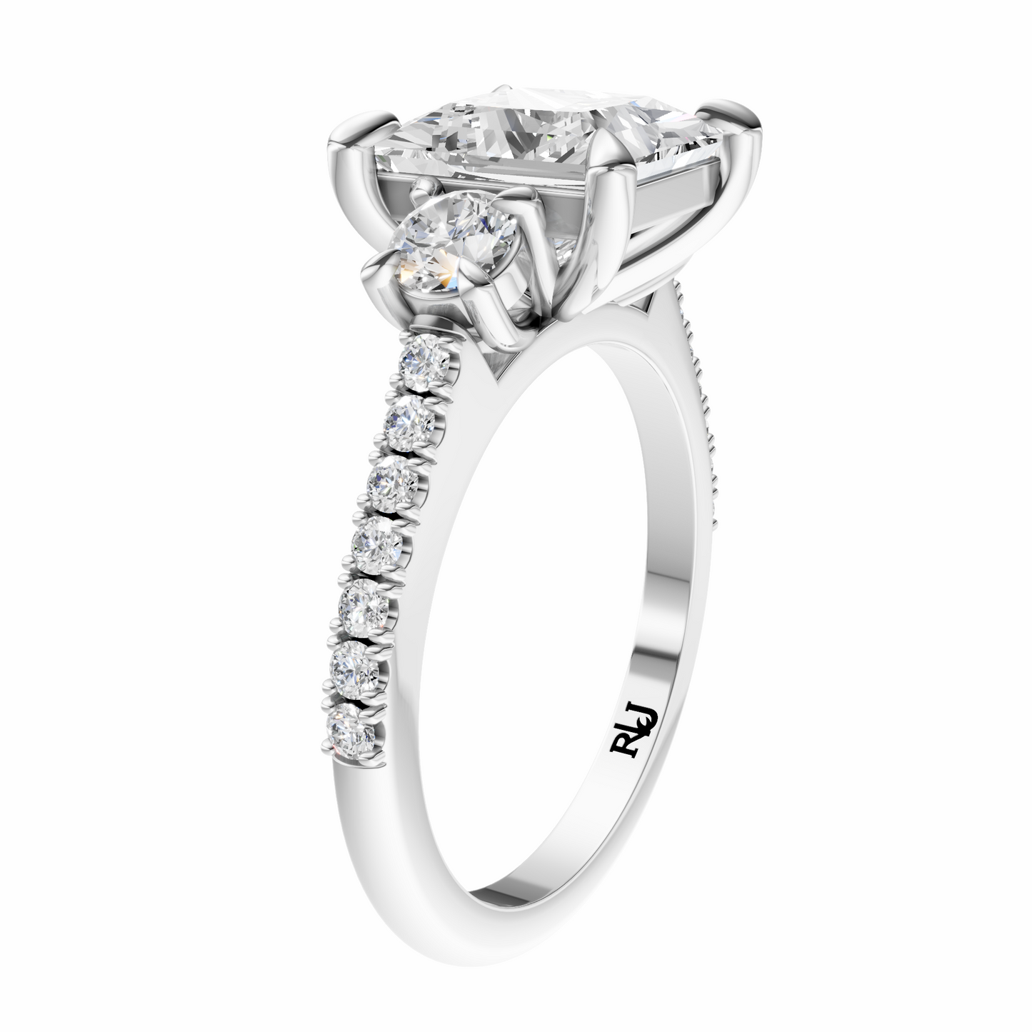 Princess Accented Three Stone Round Setting