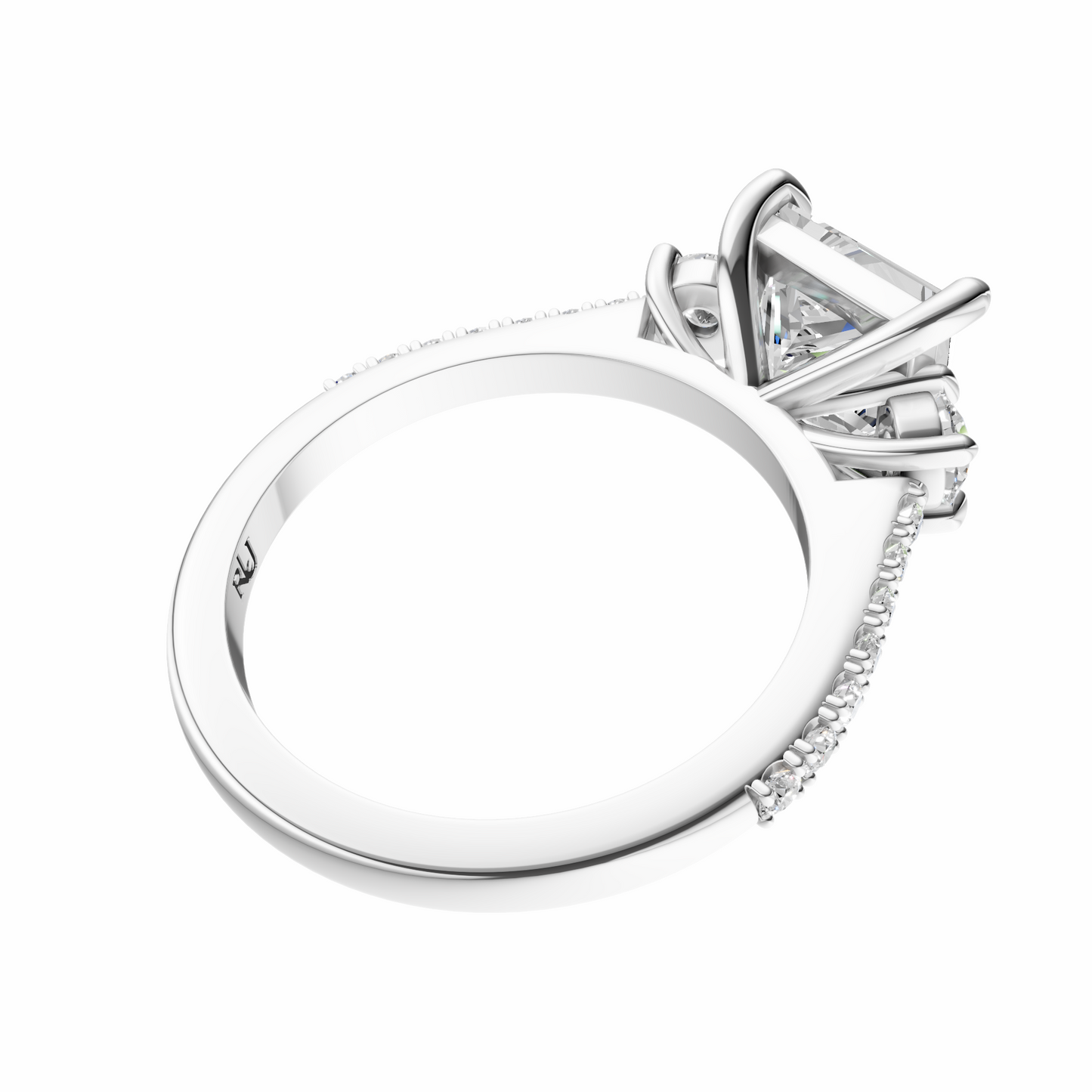 Princess Accented Three Stone Round Setting