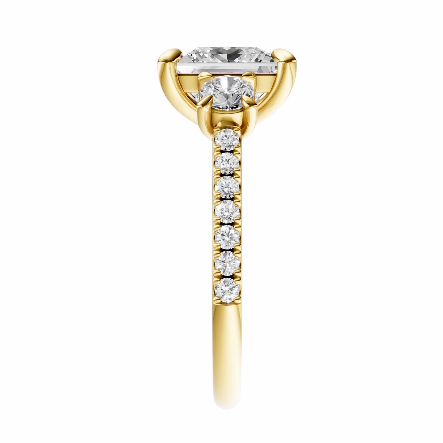 Princess Accented Three Stone Round Setting