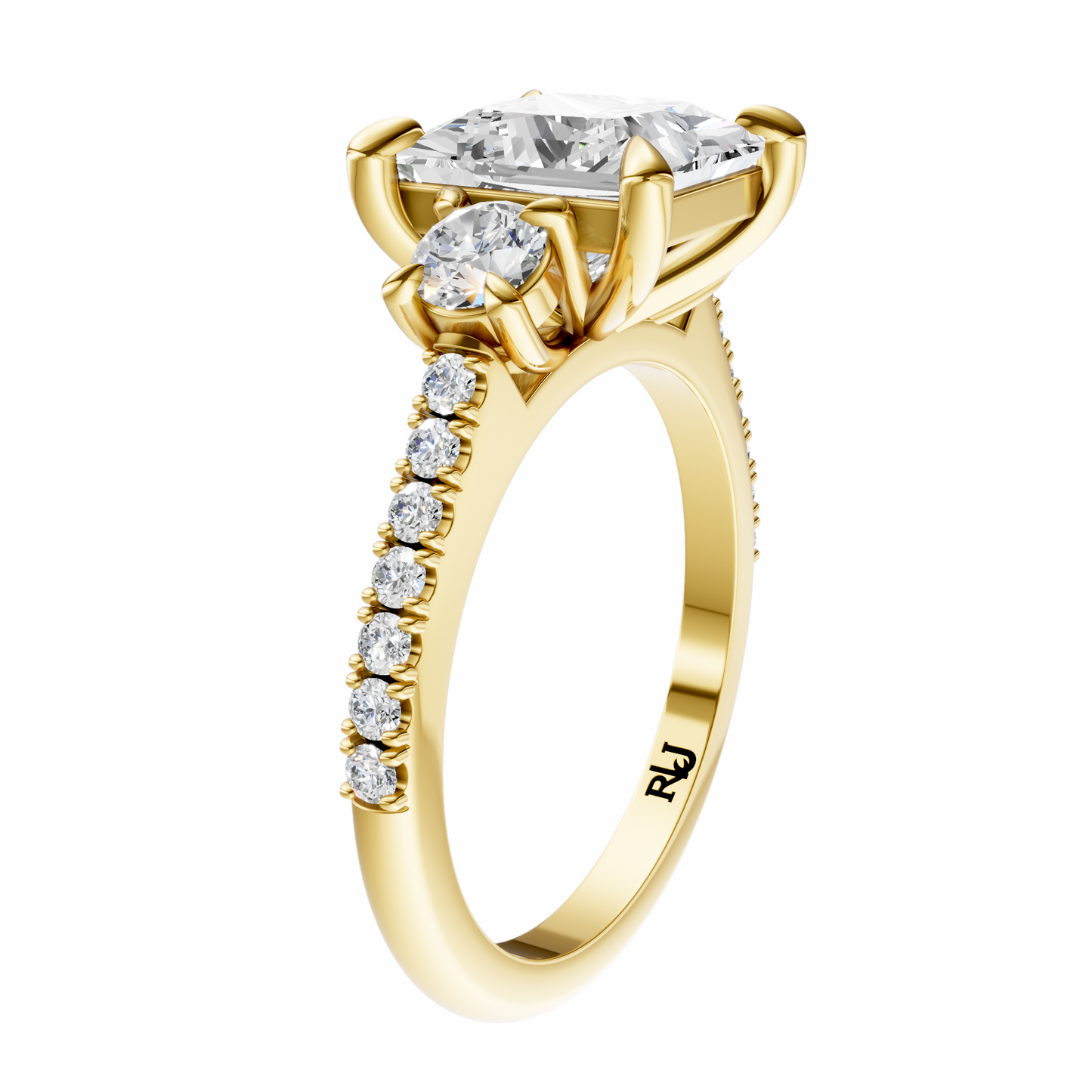 Princess Accented Three Stone Round Setting