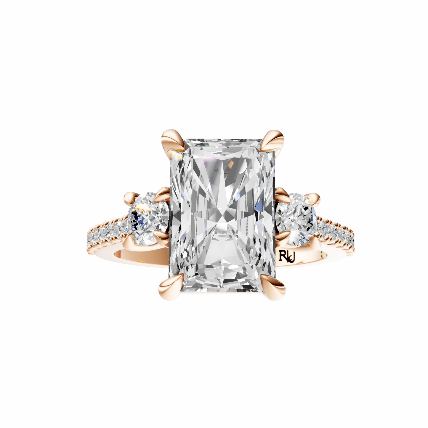 Radiant Accented Three Stone Round Setting