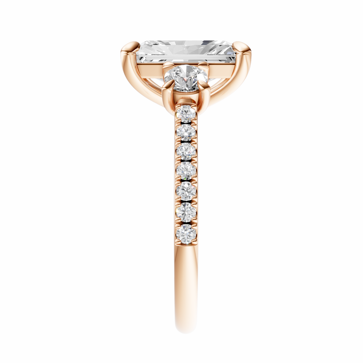Radiant Accented Three Stone Round Setting