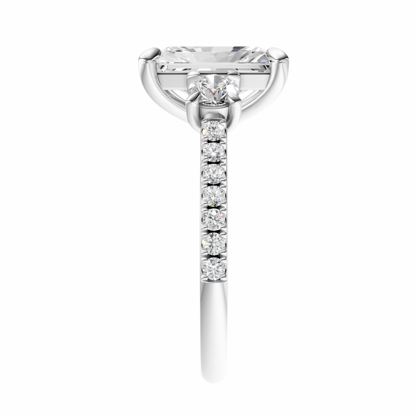 Radiant Accented Three Stone Round Setting
