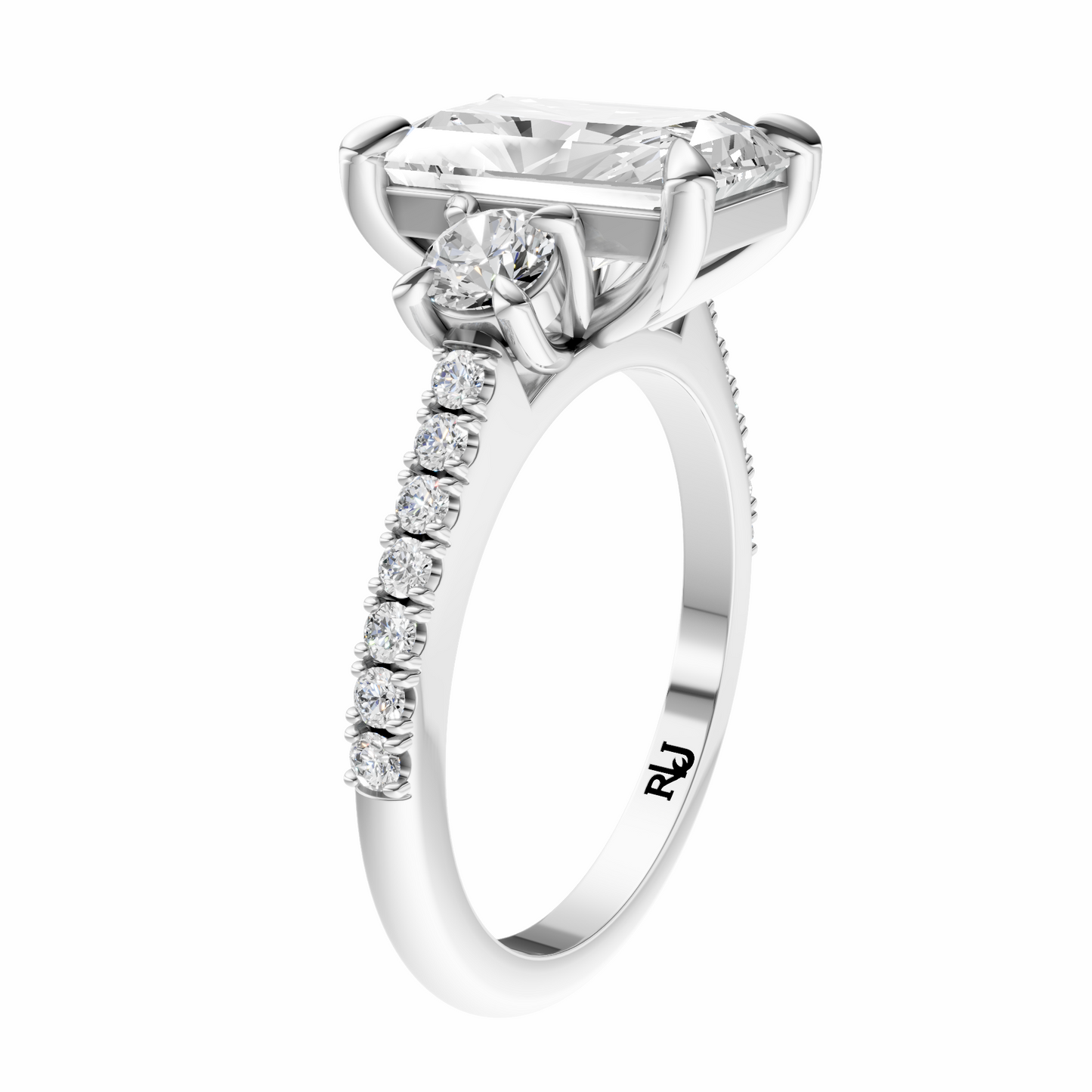 Radiant Accented Three Stone Round Setting