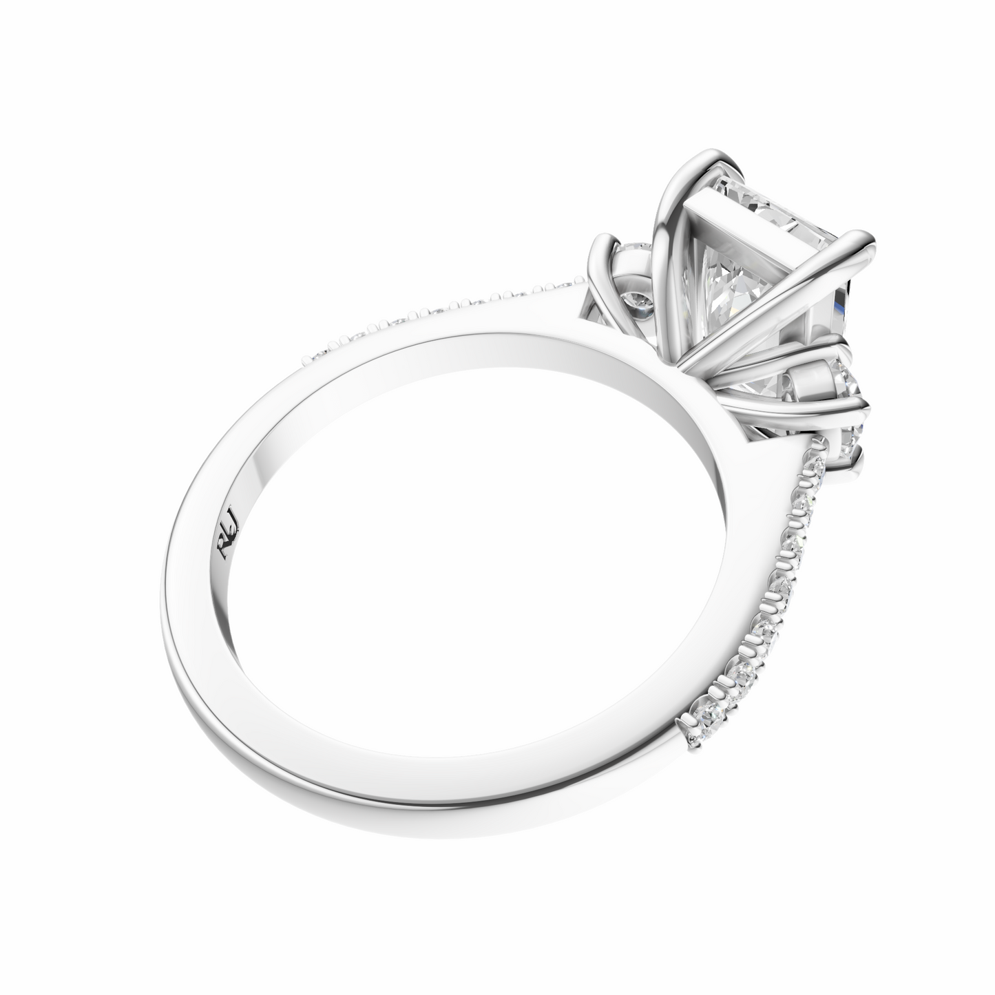 Radiant Accented Three Stone Round Setting