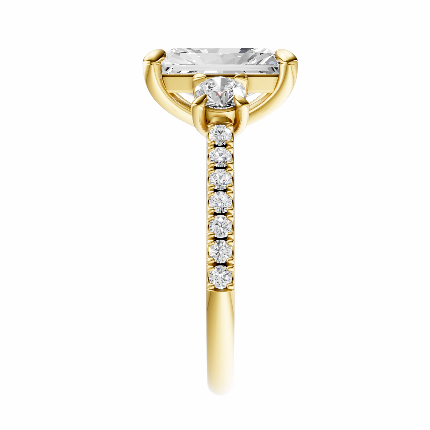 Radiant Accented Three Stone Round Setting