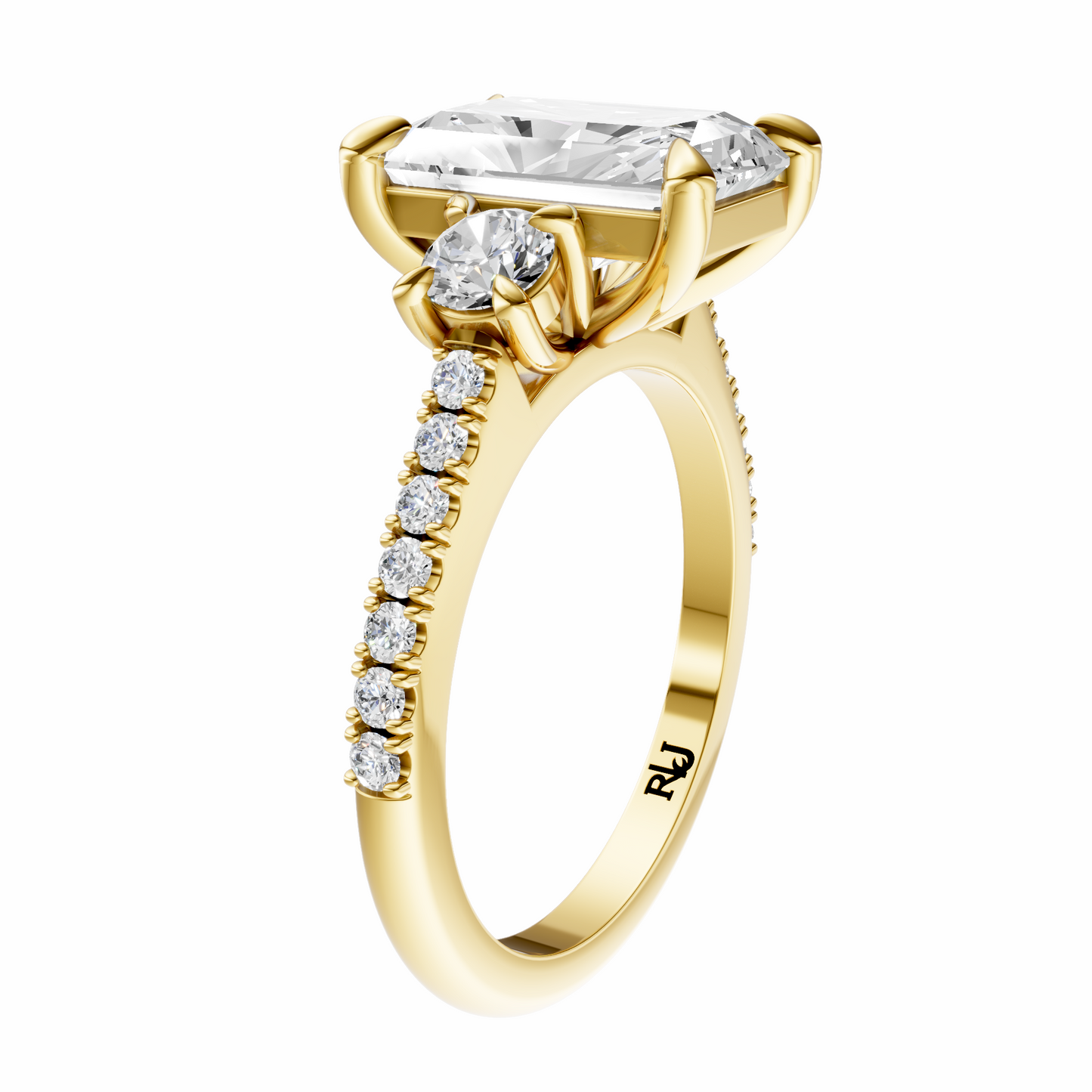 Radiant Accented Three Stone Round Setting