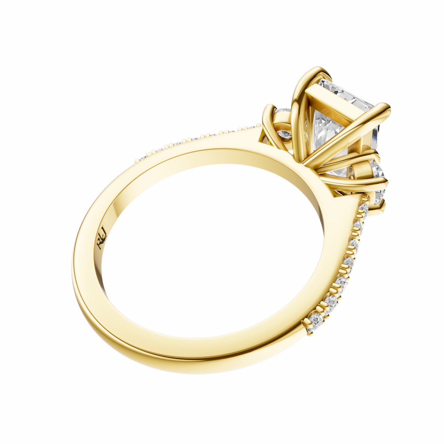 Radiant Accented Three Stone Round Setting