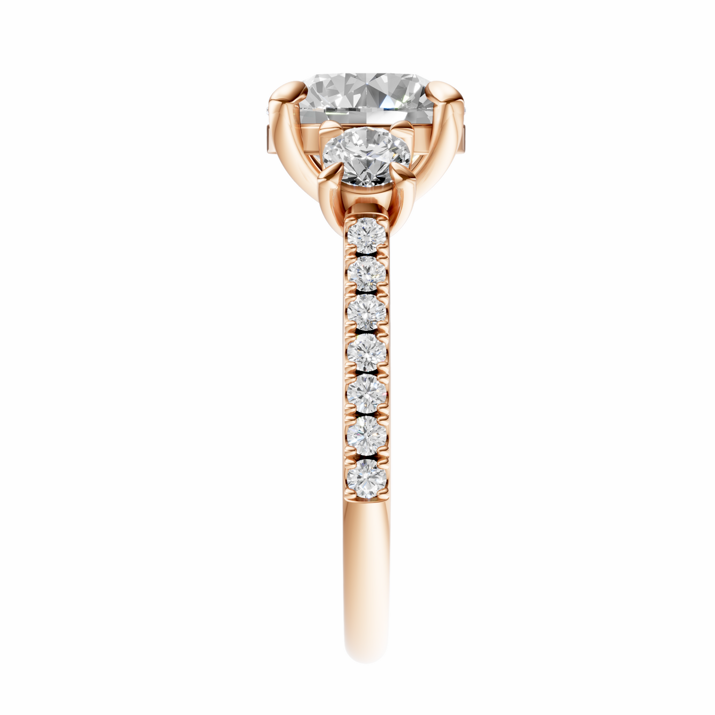 Round Accented Three Stone Round Setting