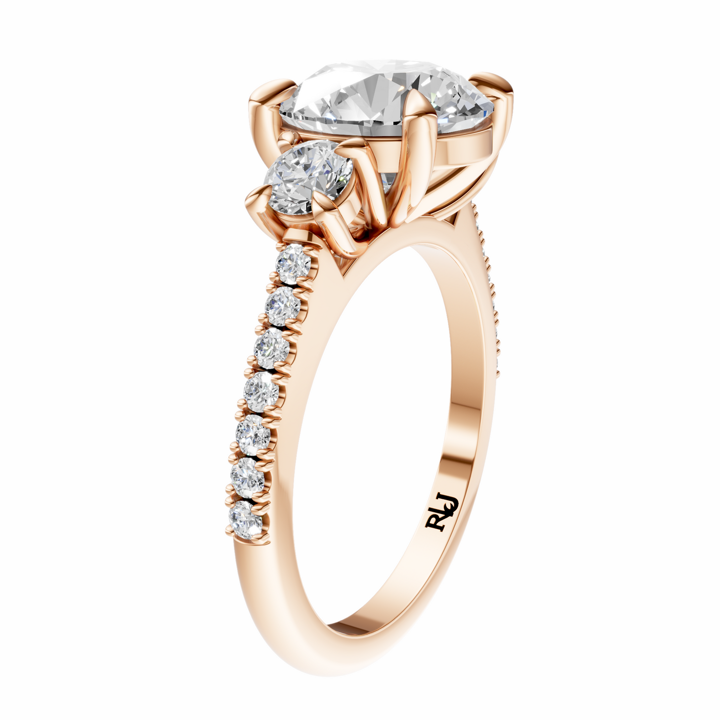 Round Accented Three Stone Round Setting