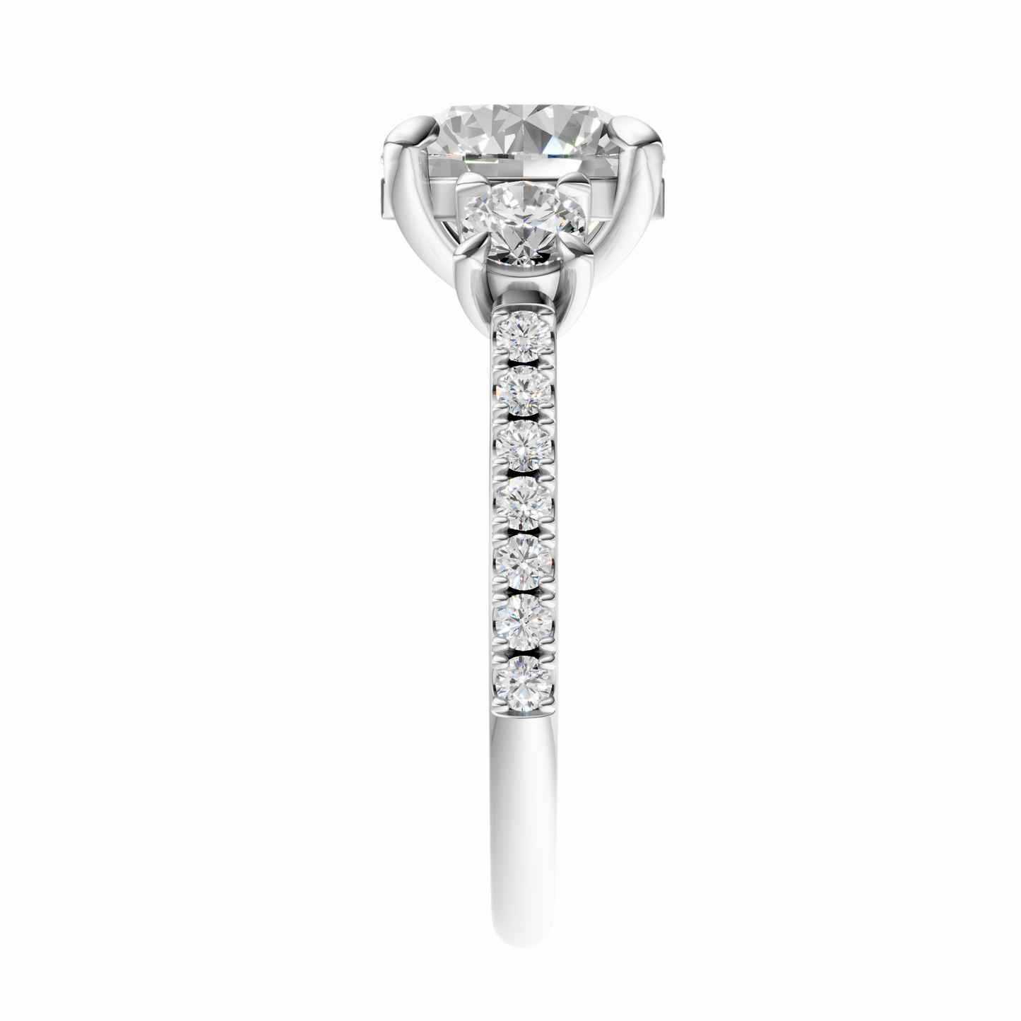 Round Accented Three Stone Round Setting