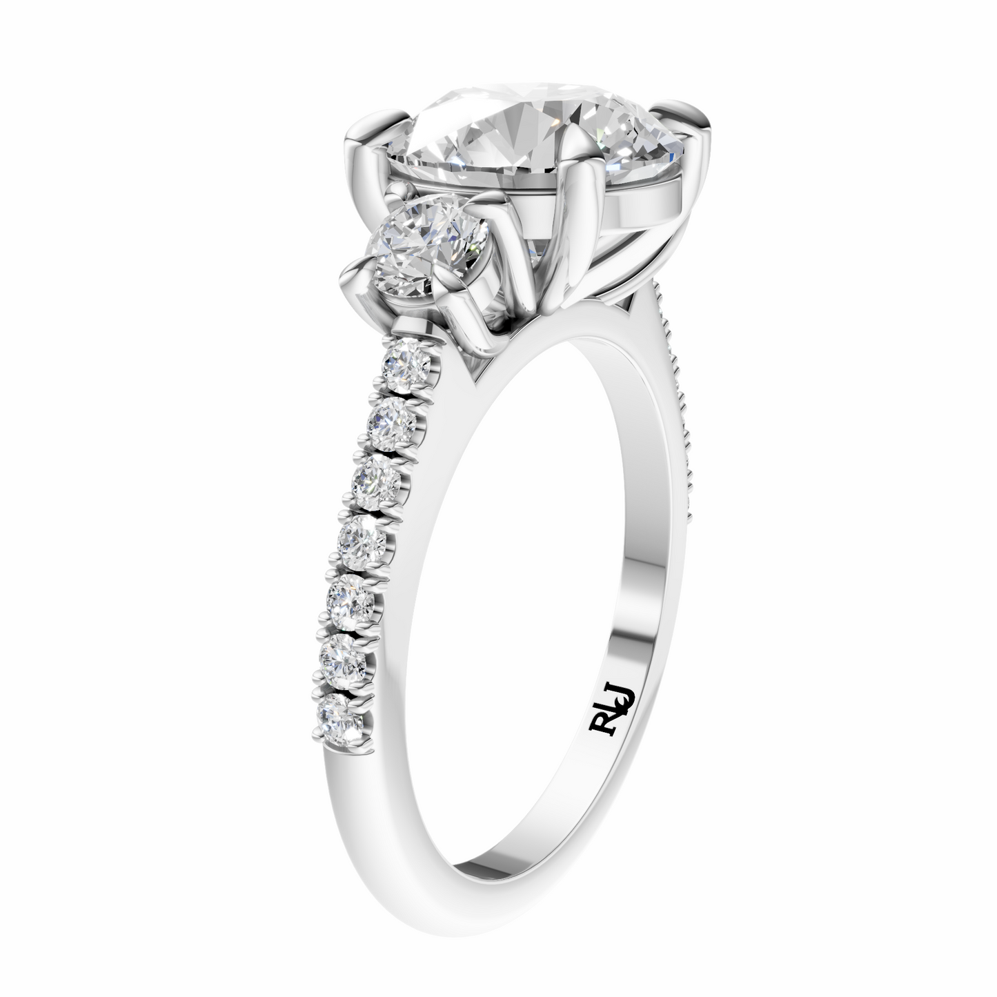 Round Accented Three Stone Round Setting