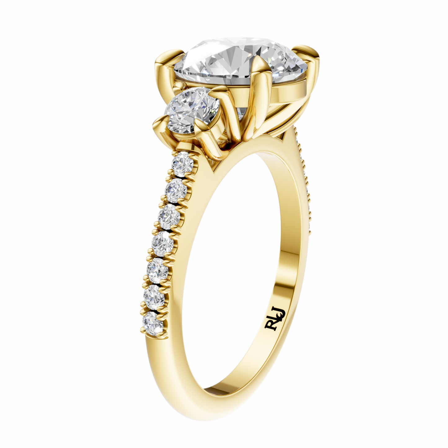 Round Accented Three Stone Round Setting