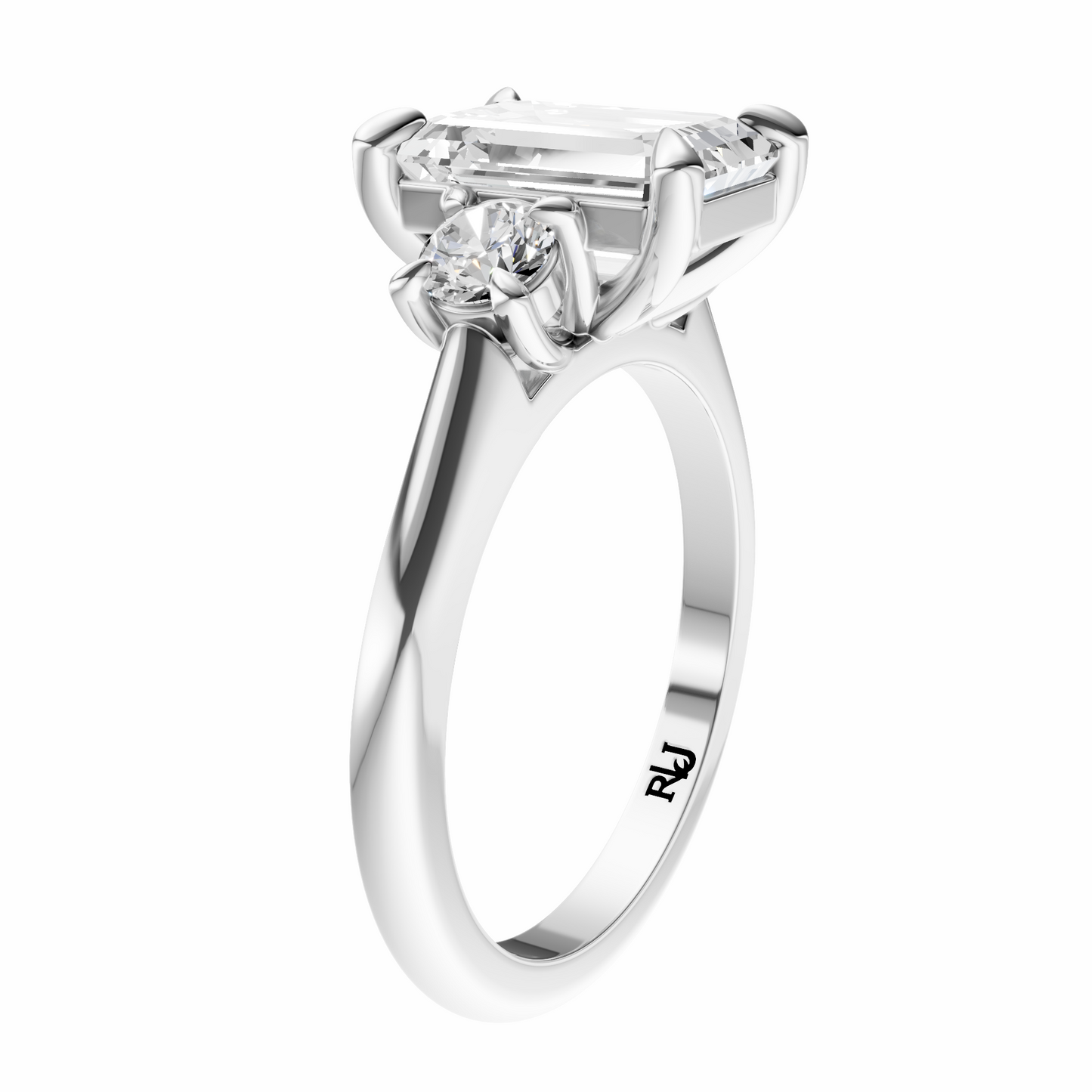 Emerald Three Stone Round Solitaire Setting