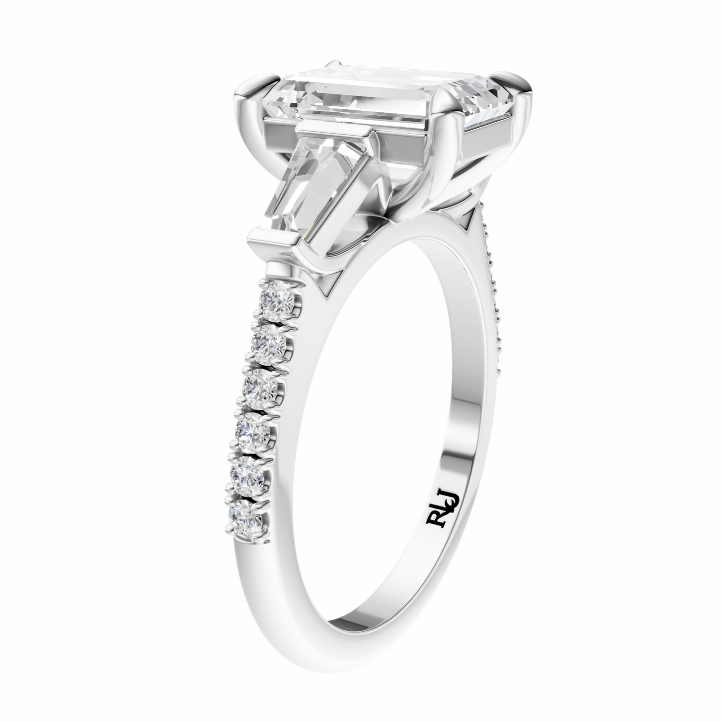 Emerald Accented Three Stone Tappered Baguettes Setting