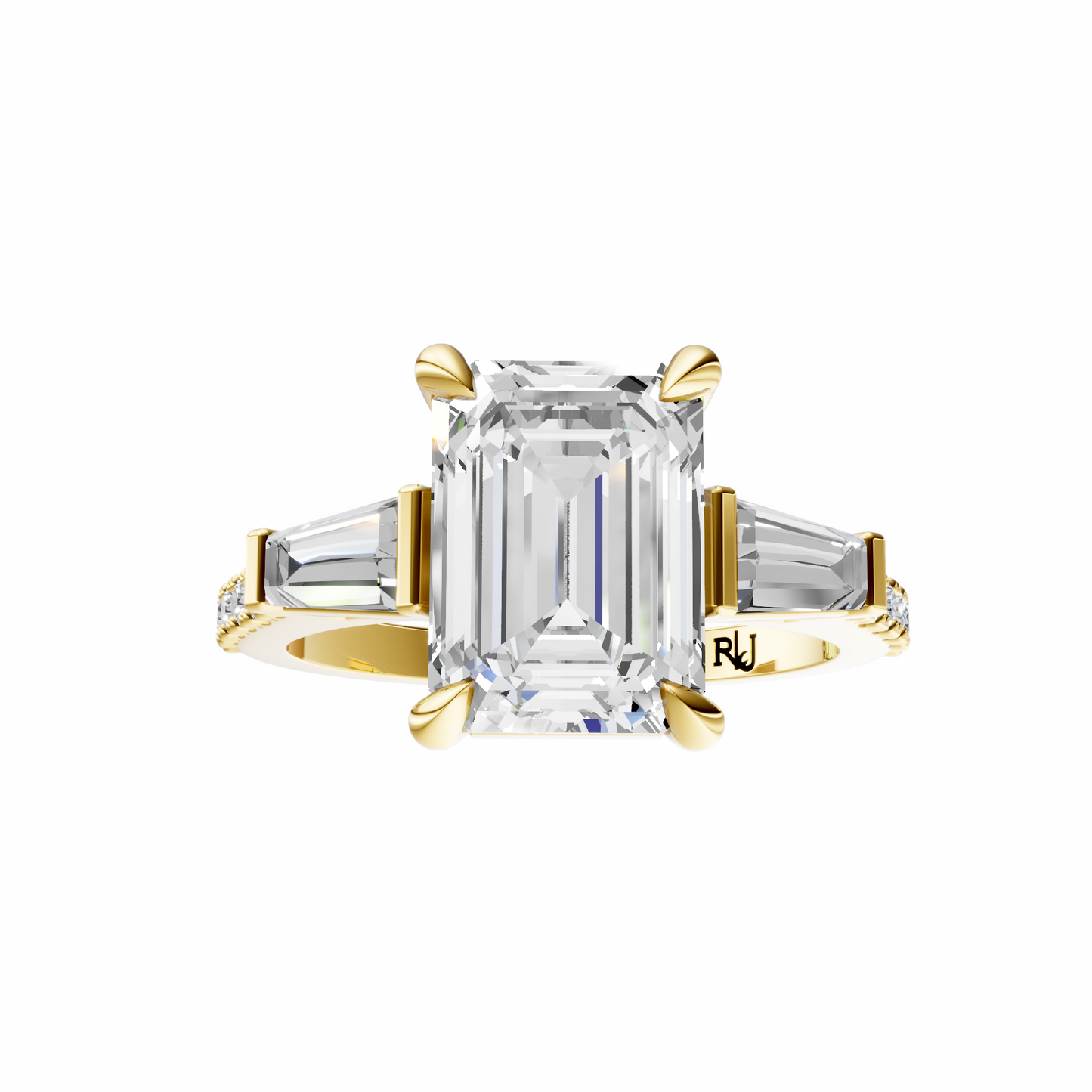 Emerald Accented Three Stone Tappered Baguettes Setting