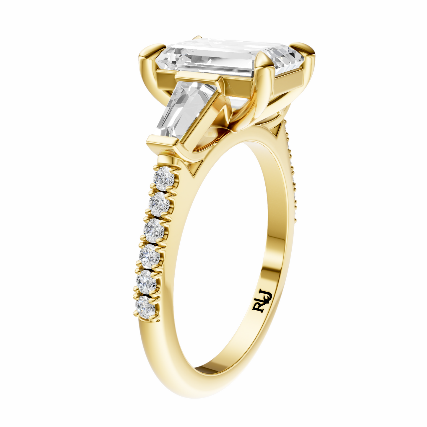Emerald Accented Three Stone Tappered Baguettes Setting