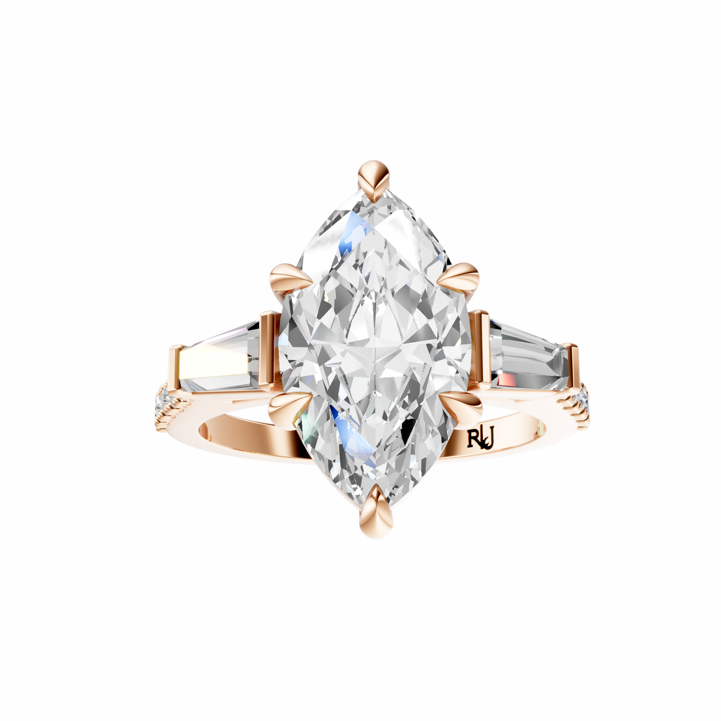 Marquise Accented Three Stone Tappered Baguettes Setting