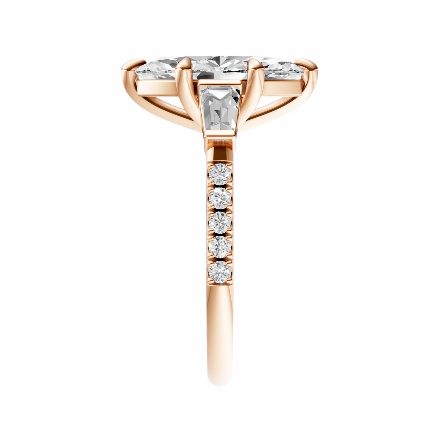 Marquise Accented Three Stone Tappered Baguettes Setting
