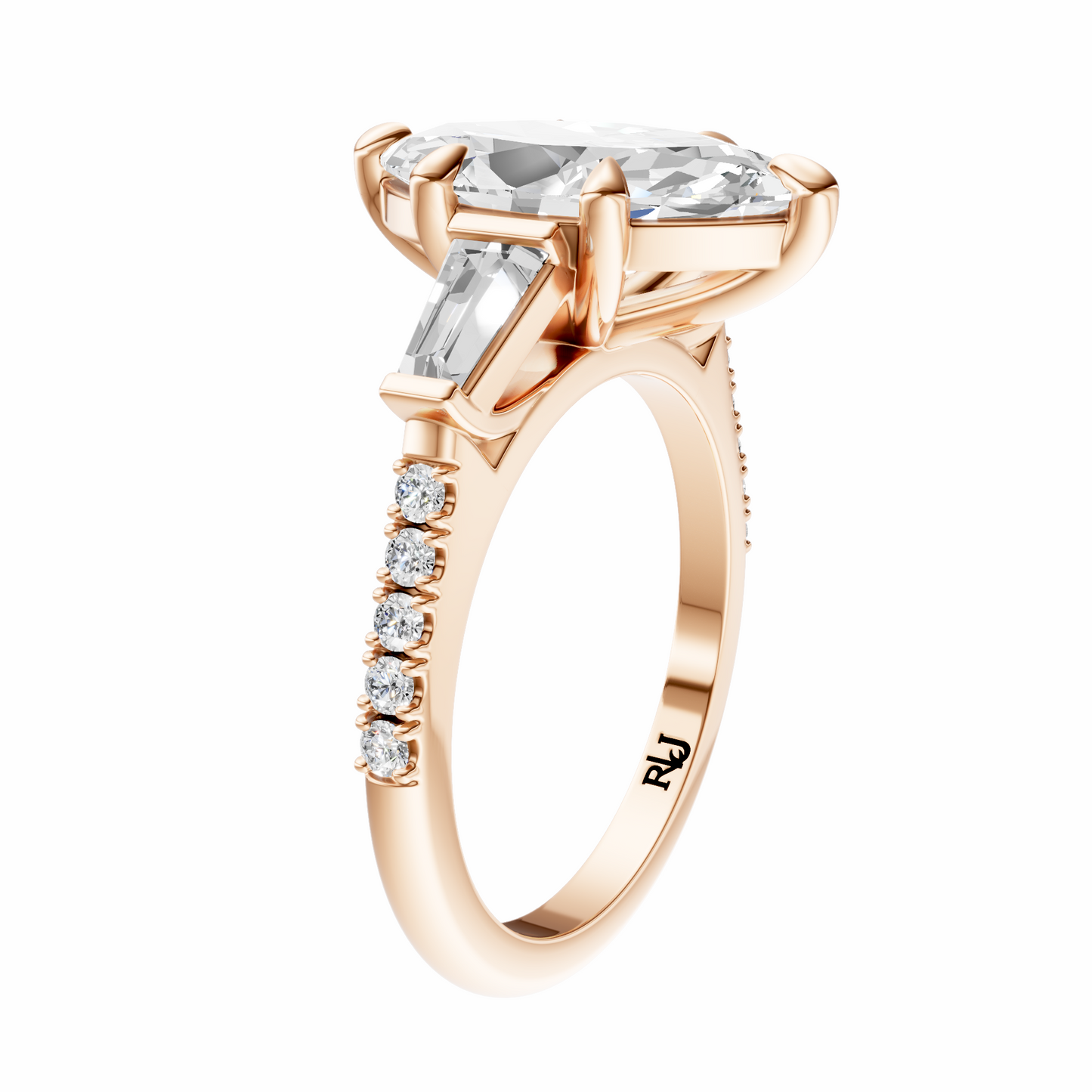 Marquise Accented Three Stone Tappered Baguettes Setting