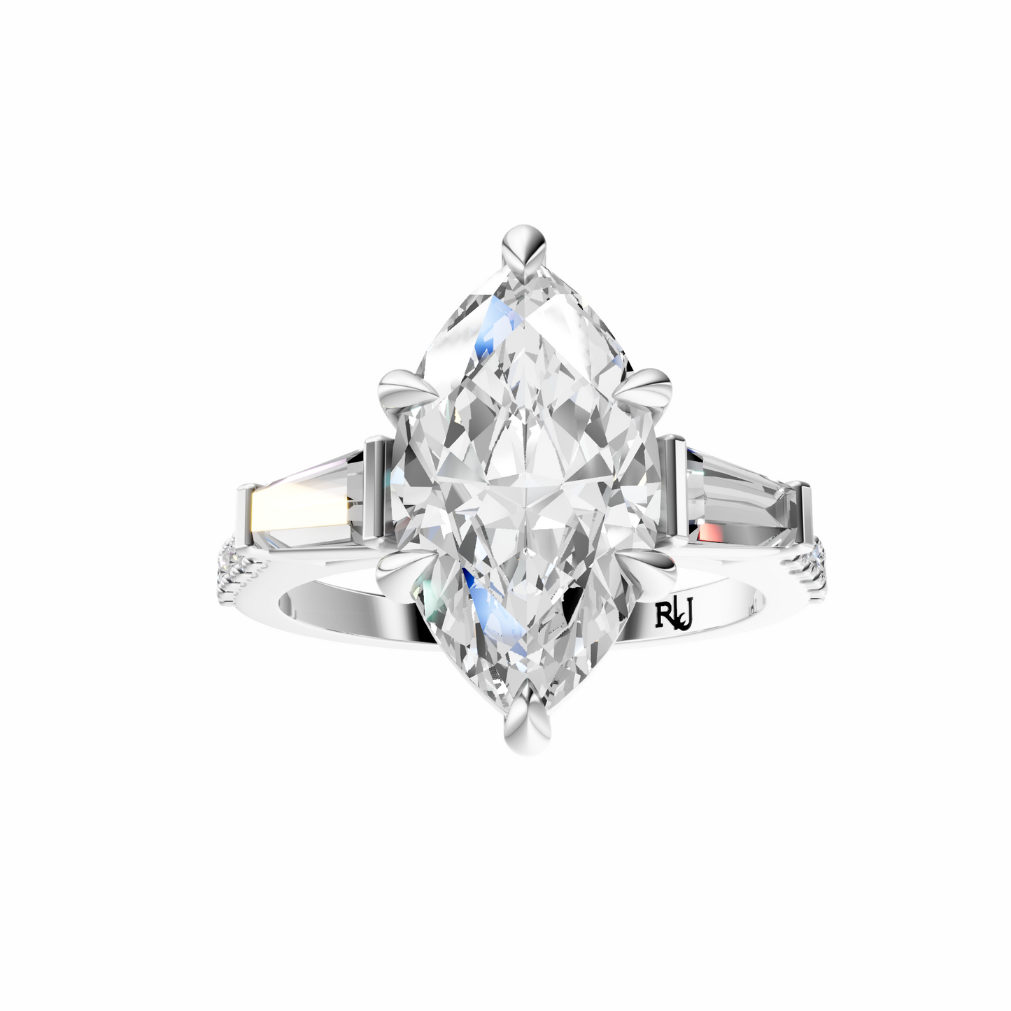 Marquise Accented Three Stone Tappered Baguettes Setting