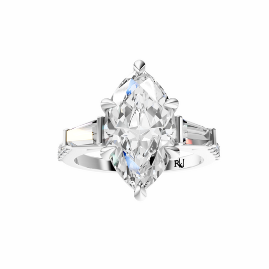 Marquise Accented Three Stone Tapered Baguettes Setting