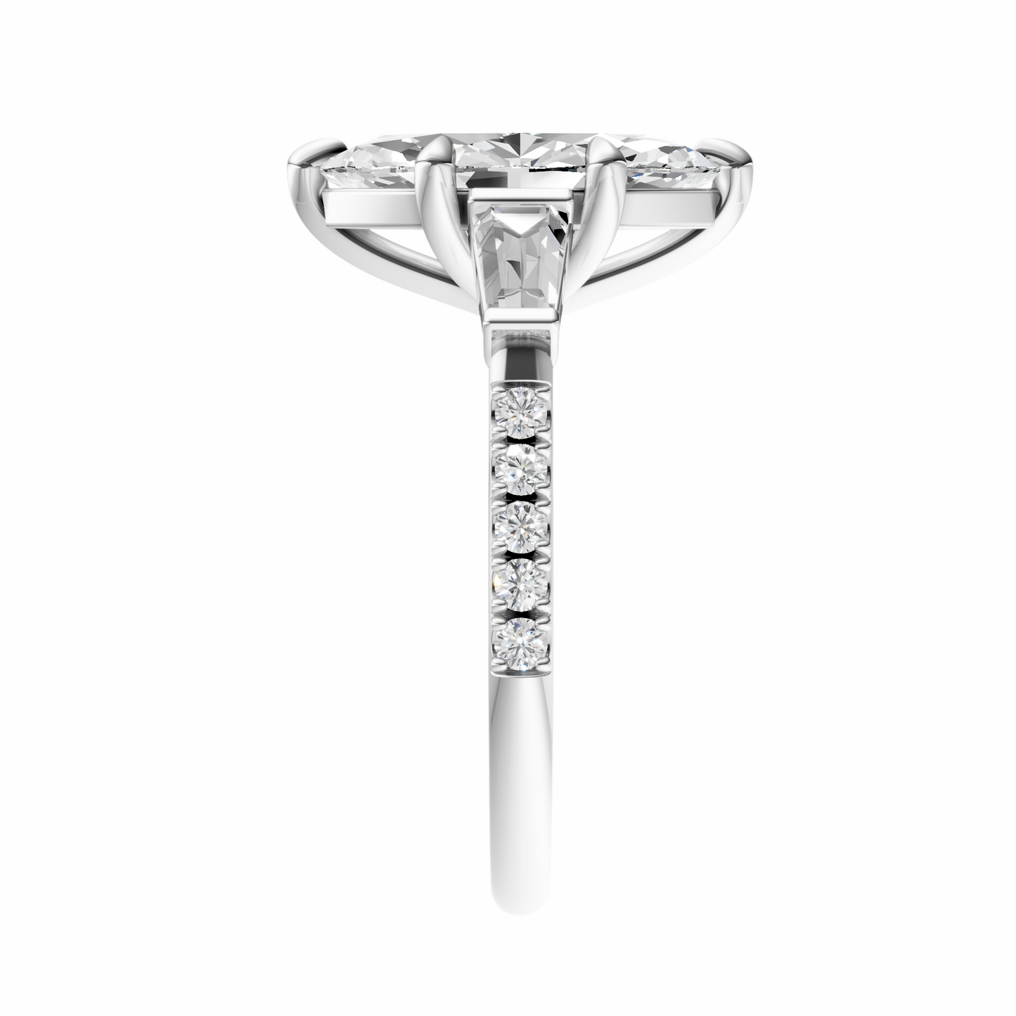 Marquise Accented Three Stone Tappered Baguettes Setting